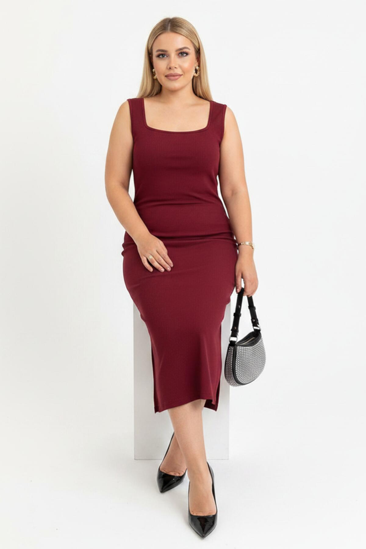 Plus - Size Sleeveless Square - Neck Dress - Burgundy