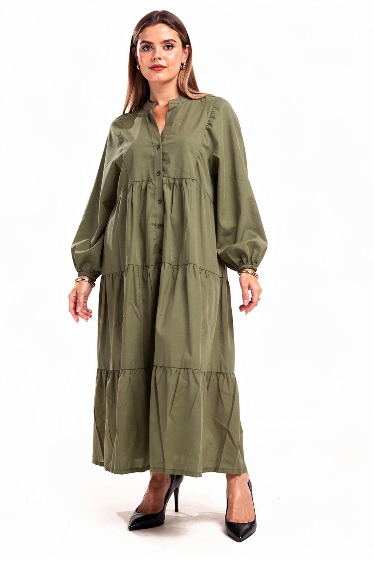 Großes langes Kleid mit Knopfleiste — Khaki