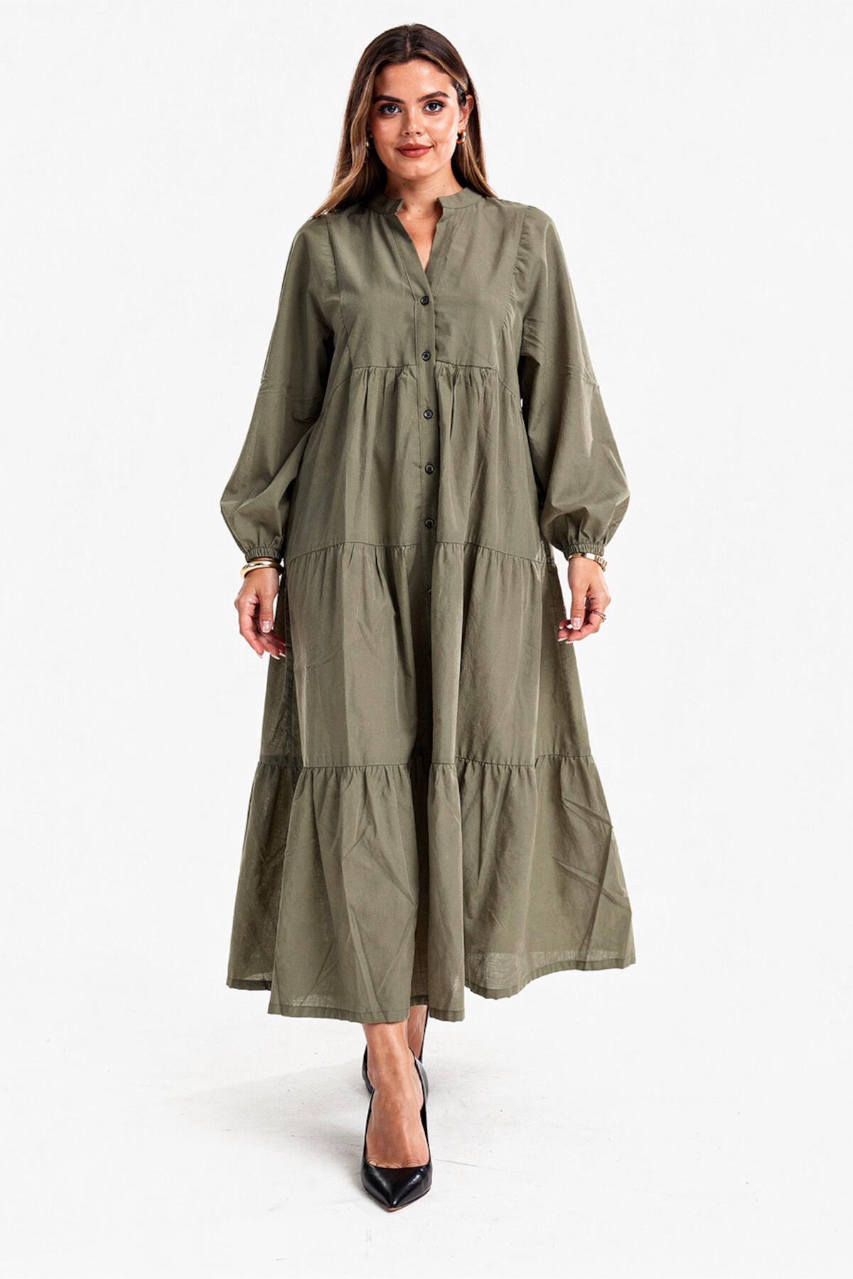 Großes langes Kleid mit Knopfleiste — Khaki