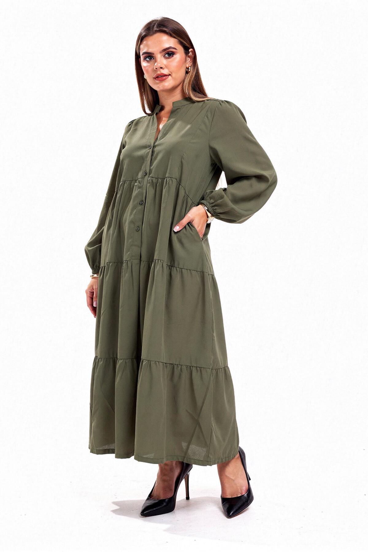 Großes langes Kleid mit Knopfleiste — Khaki