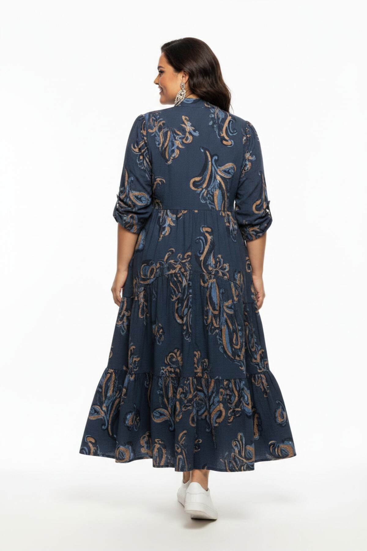 Plus - Size Long Dress With Elastic Cuffs — Beige