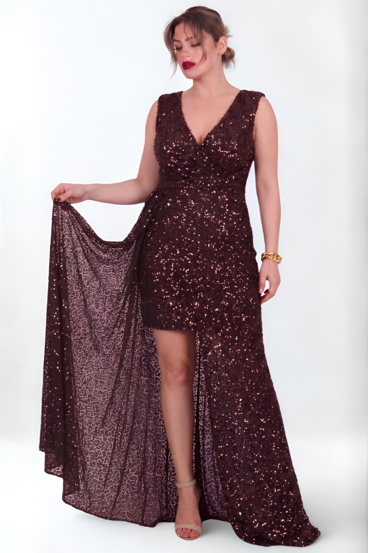 Plus - Size Sleeveless Sequin Dress — Brown