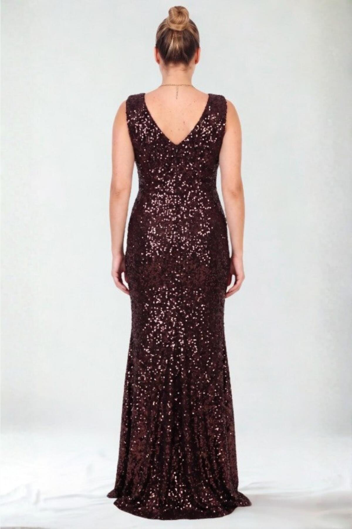Plus - Size Sleeveless Sequin Dress — Brown