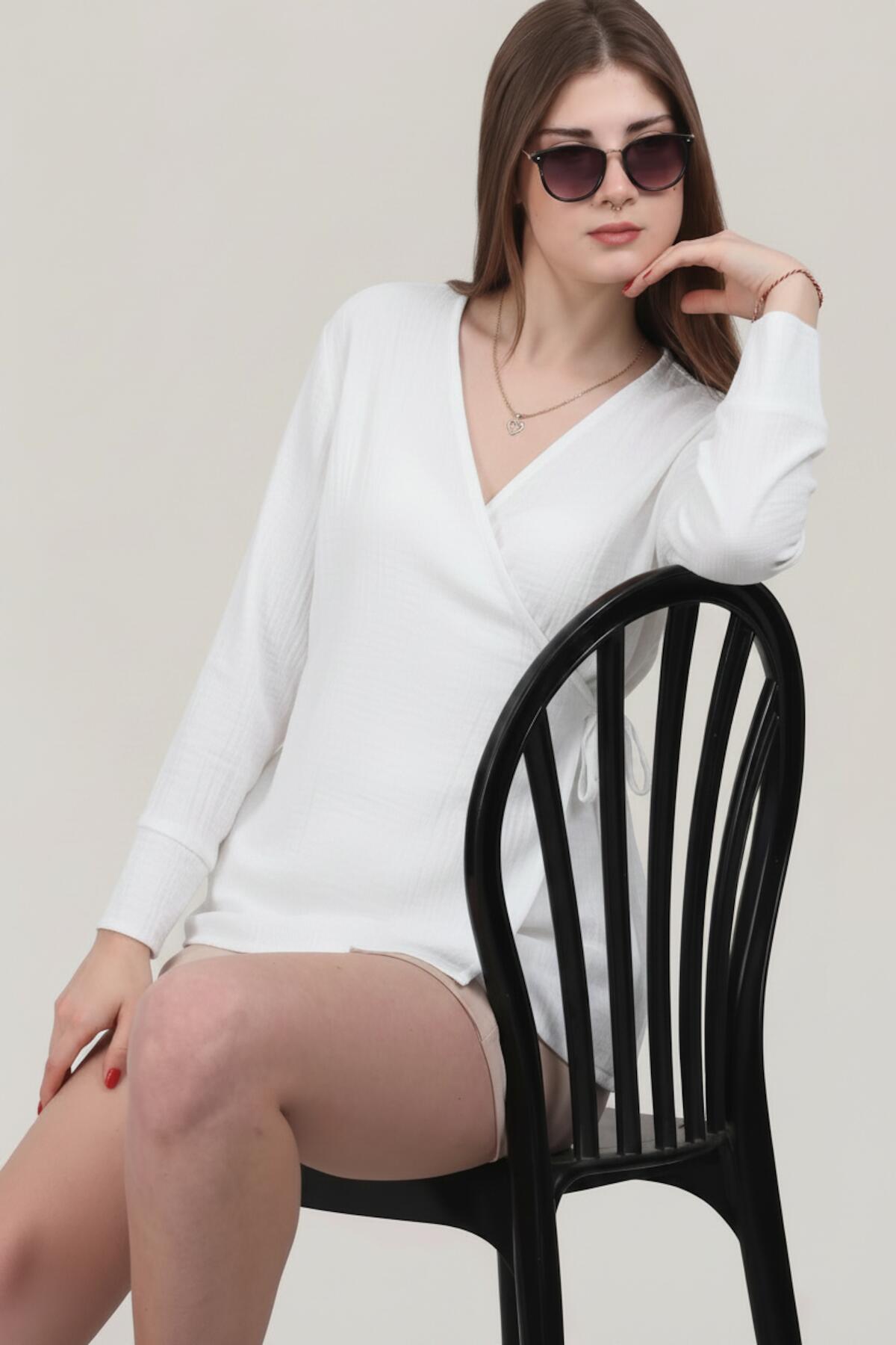 Mousseline Wikkel Kimono Tuniek — Wit