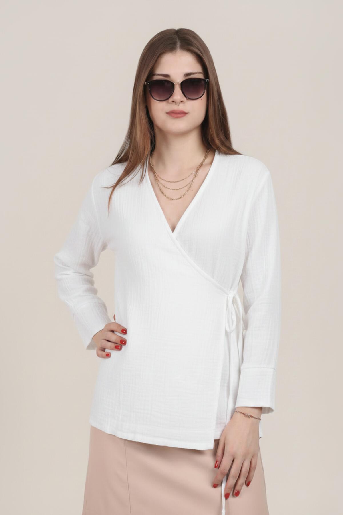 Mousseline Wikkel Kimono Tuniek — Wit