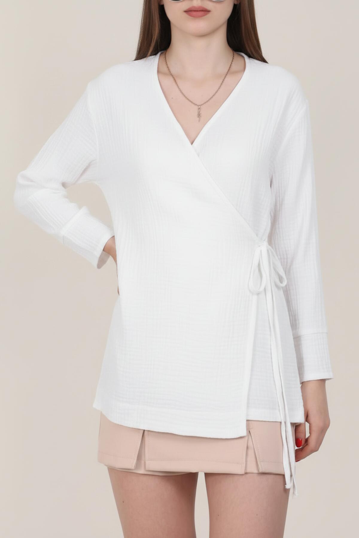 Mousseline Wikkel Kimono Tuniek — Wit
