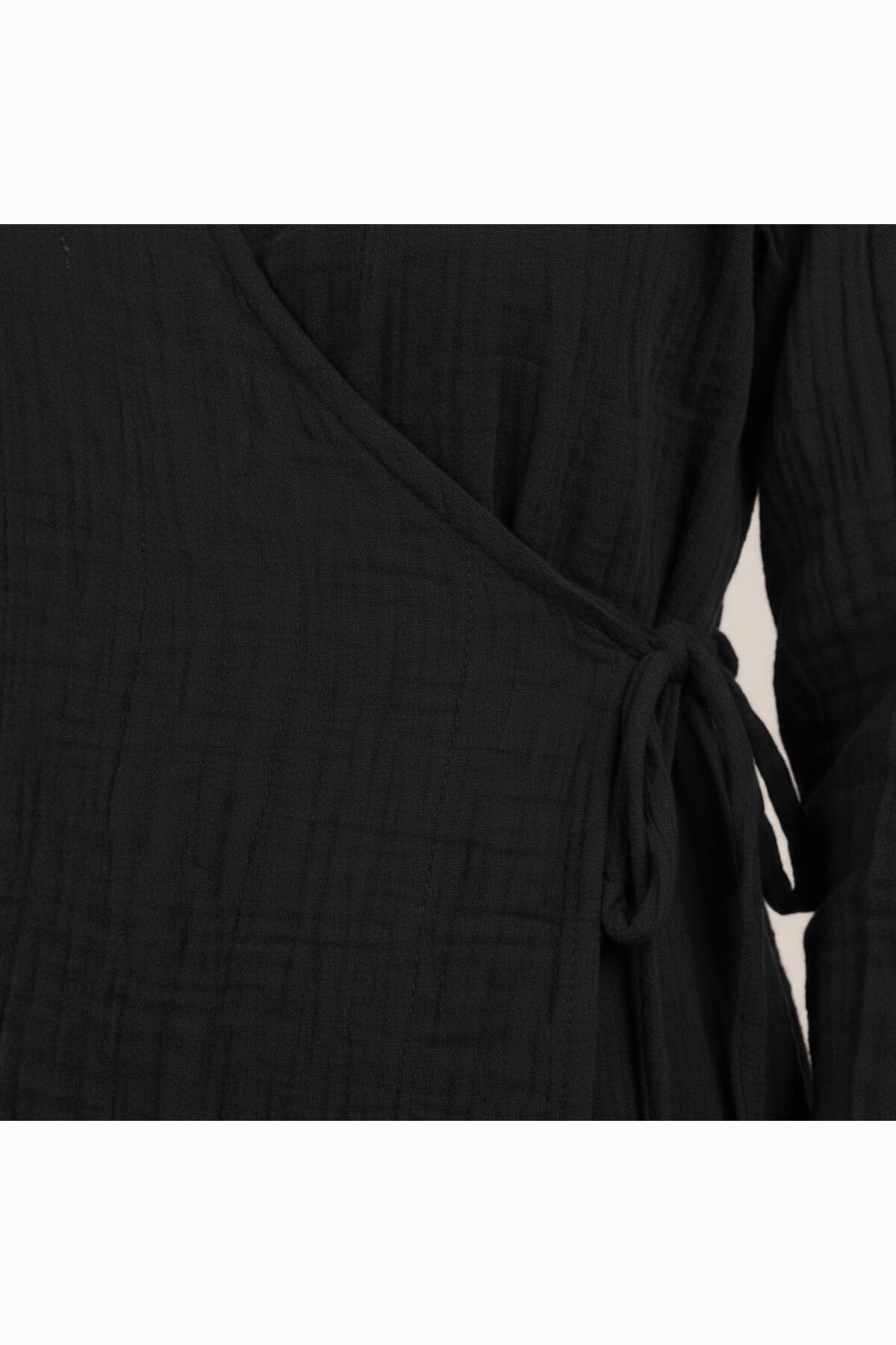 Black Muslin Wrap Kimono Tunic