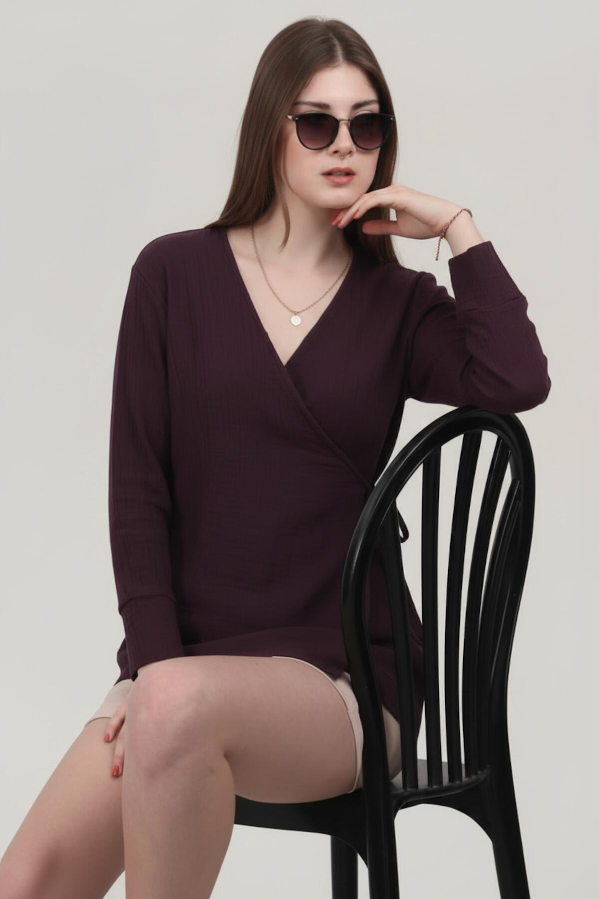 Pruim Mousseline Omslag Kimono Tuniek