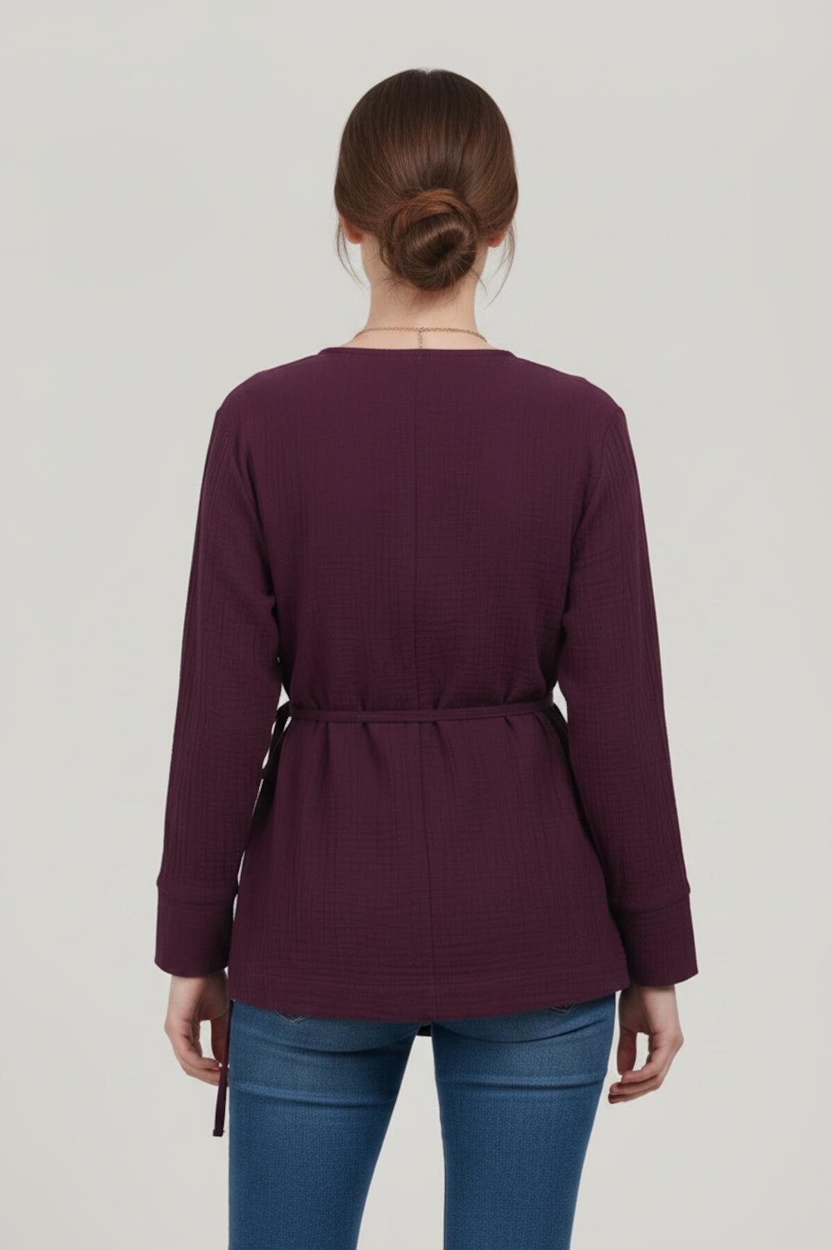 Pruim Mousseline Omslag Kimono Tuniek