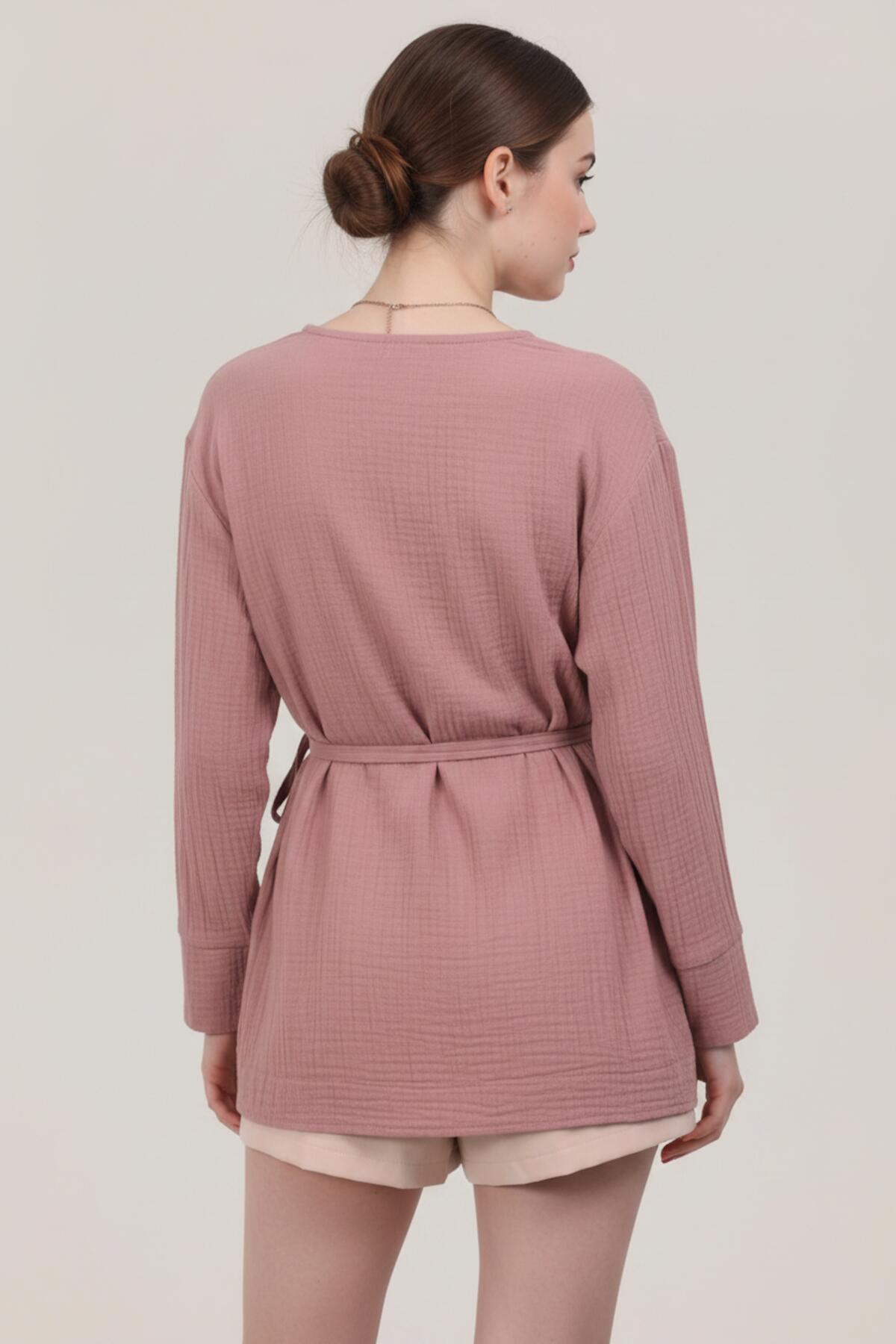 Mousseline Wikkel Kimono Tuniek — Roze