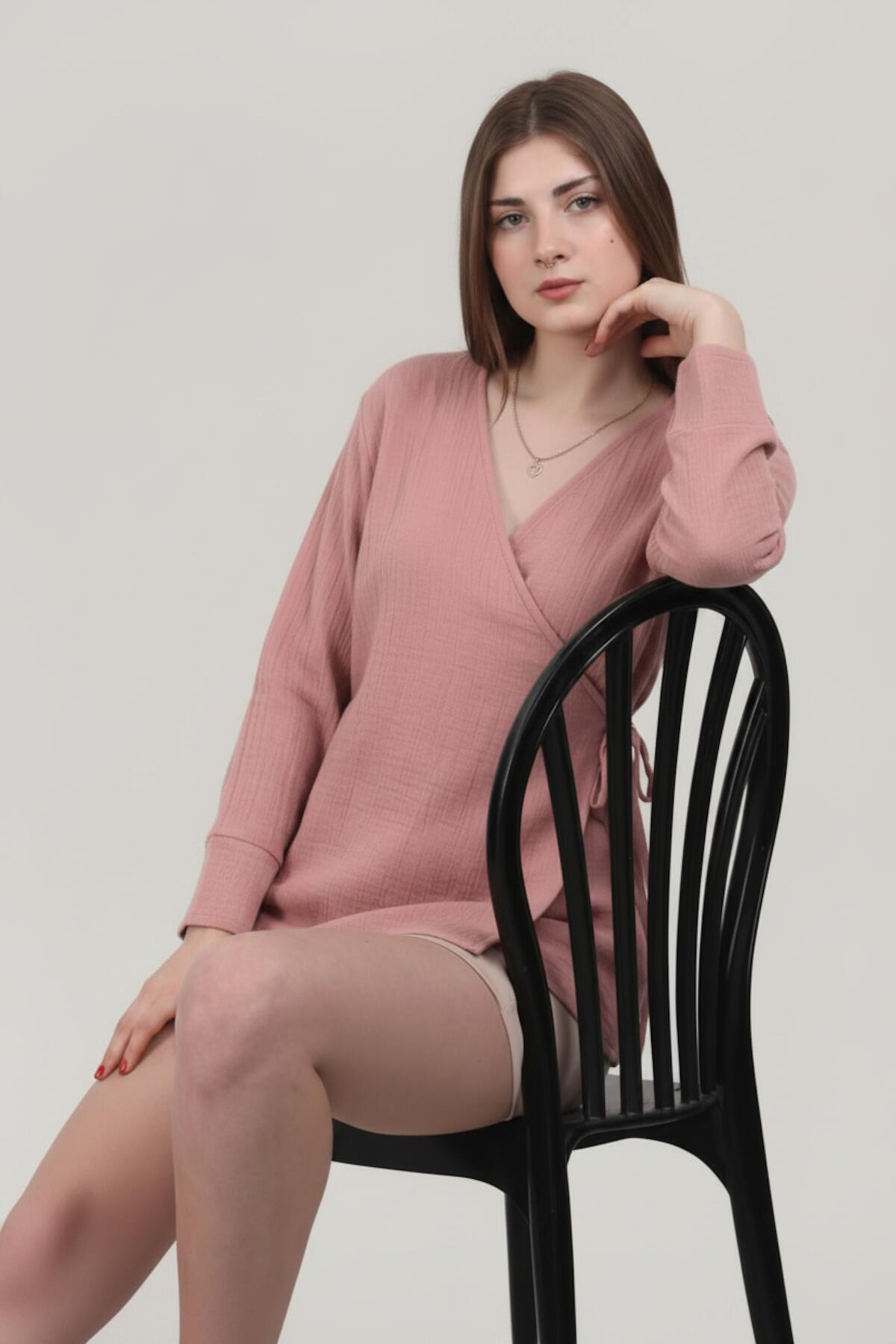 Mousseline Wikkel Kimono Tuniek — Roze