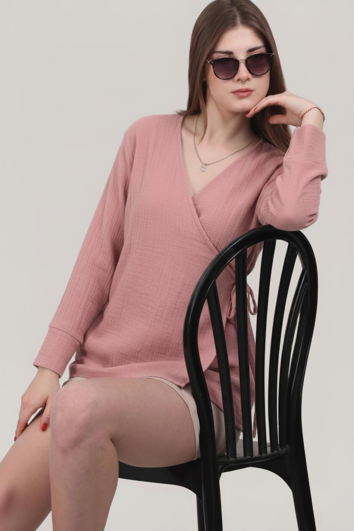 Mousseline Wikkel Kimono Tuniek — Roze