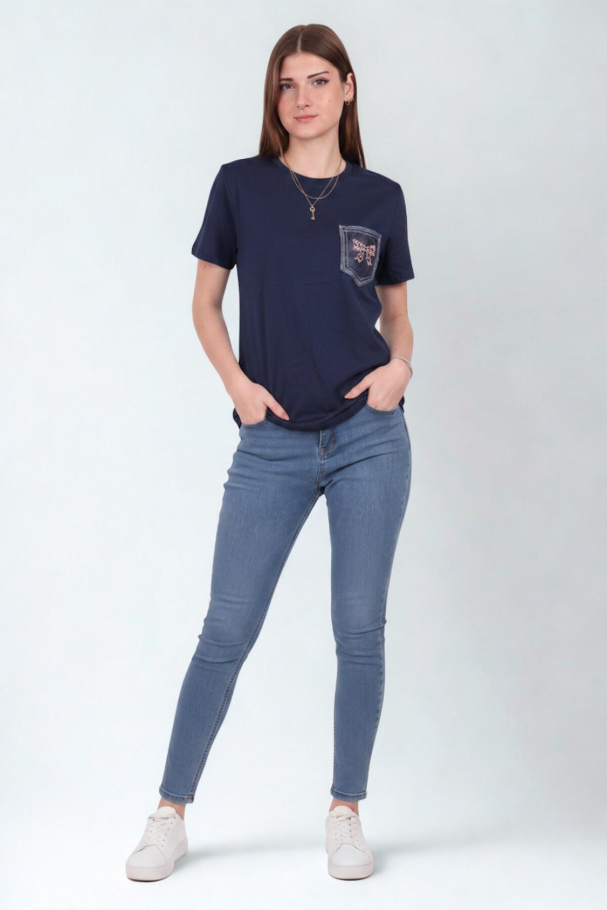 Navy Embroidered Pocket T - Shirt