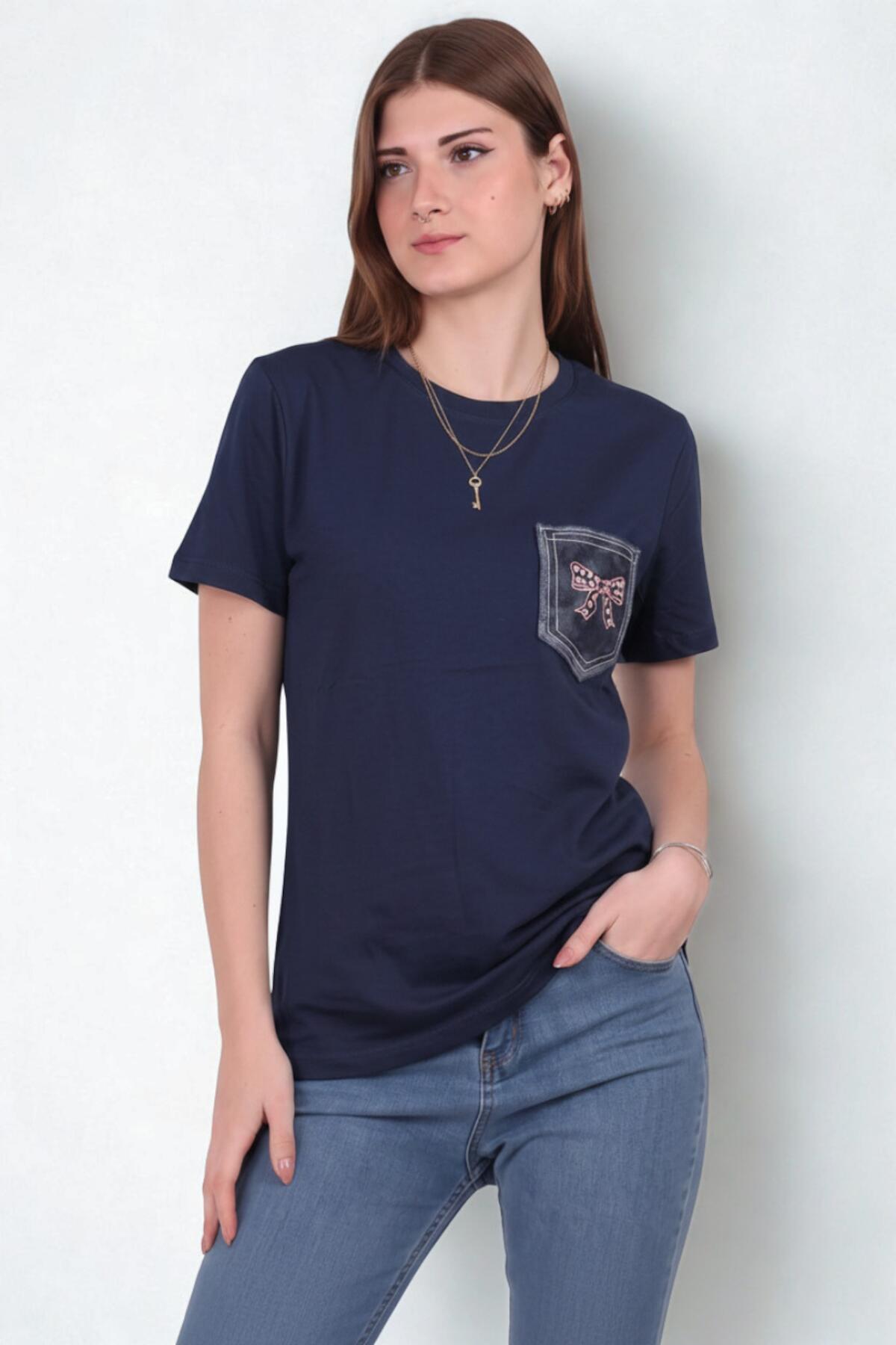 Navy Embroidered Pocket T - Shirt