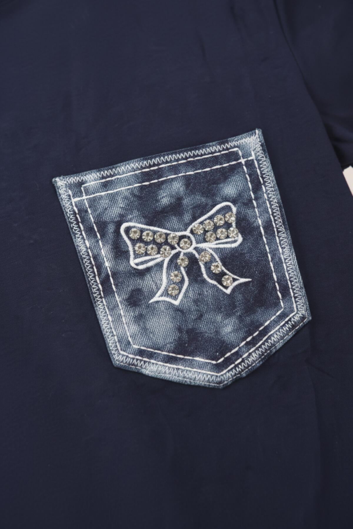 Navy Embroidered Pocket T - Shirt