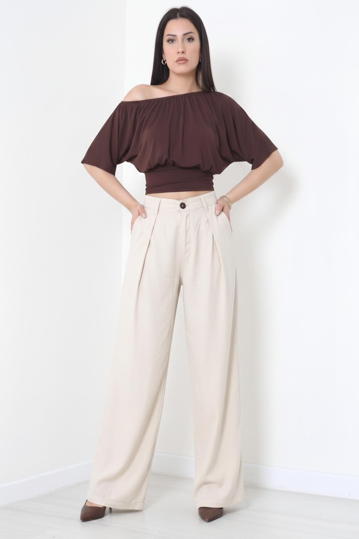 Tencel Pleated Elastic - Waist Trousers, Nude