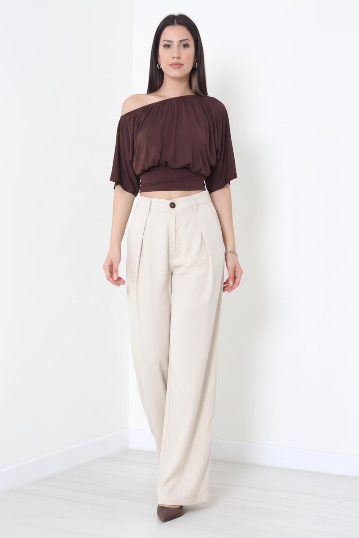 Tencel Pleated Elastic - Waist Trousers, Nude
