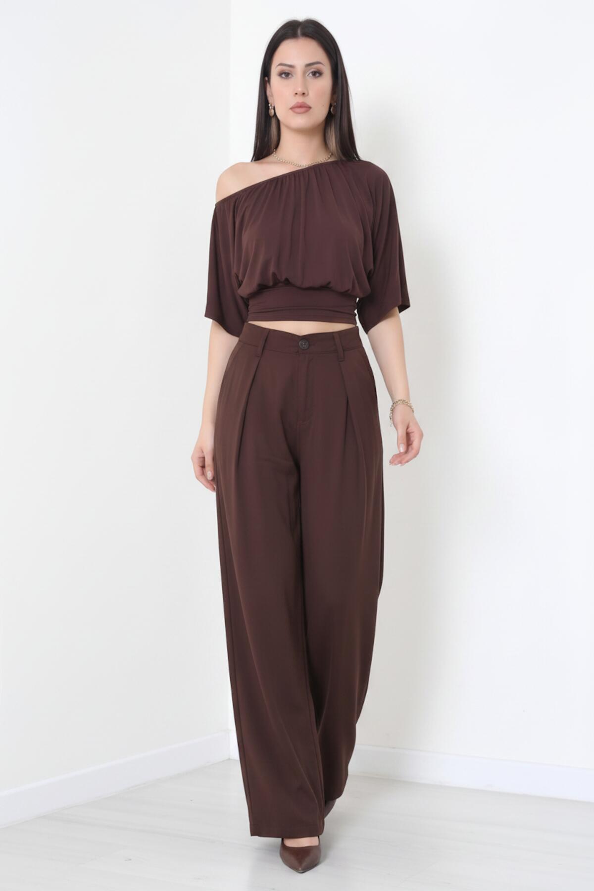 Pleated Tencel Trousers With Elastic Waist — Brown