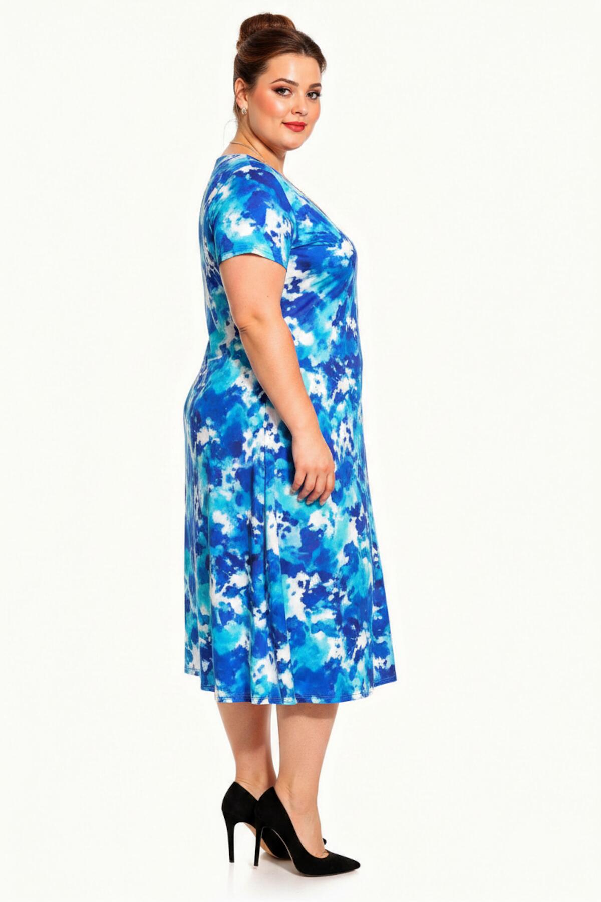 Große Größen V-Ausschnitt Gemustertes Kleid