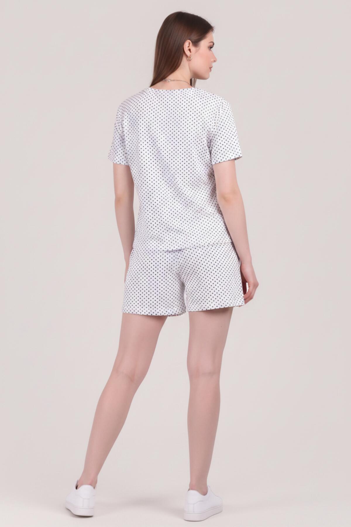 Kurzärmeliges Pyjama-Set mit Punkten – Grau