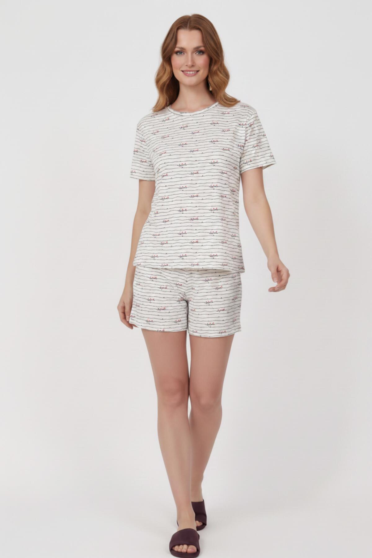 Women's Patterned Short - Sleeve Pajama Set — Ecru