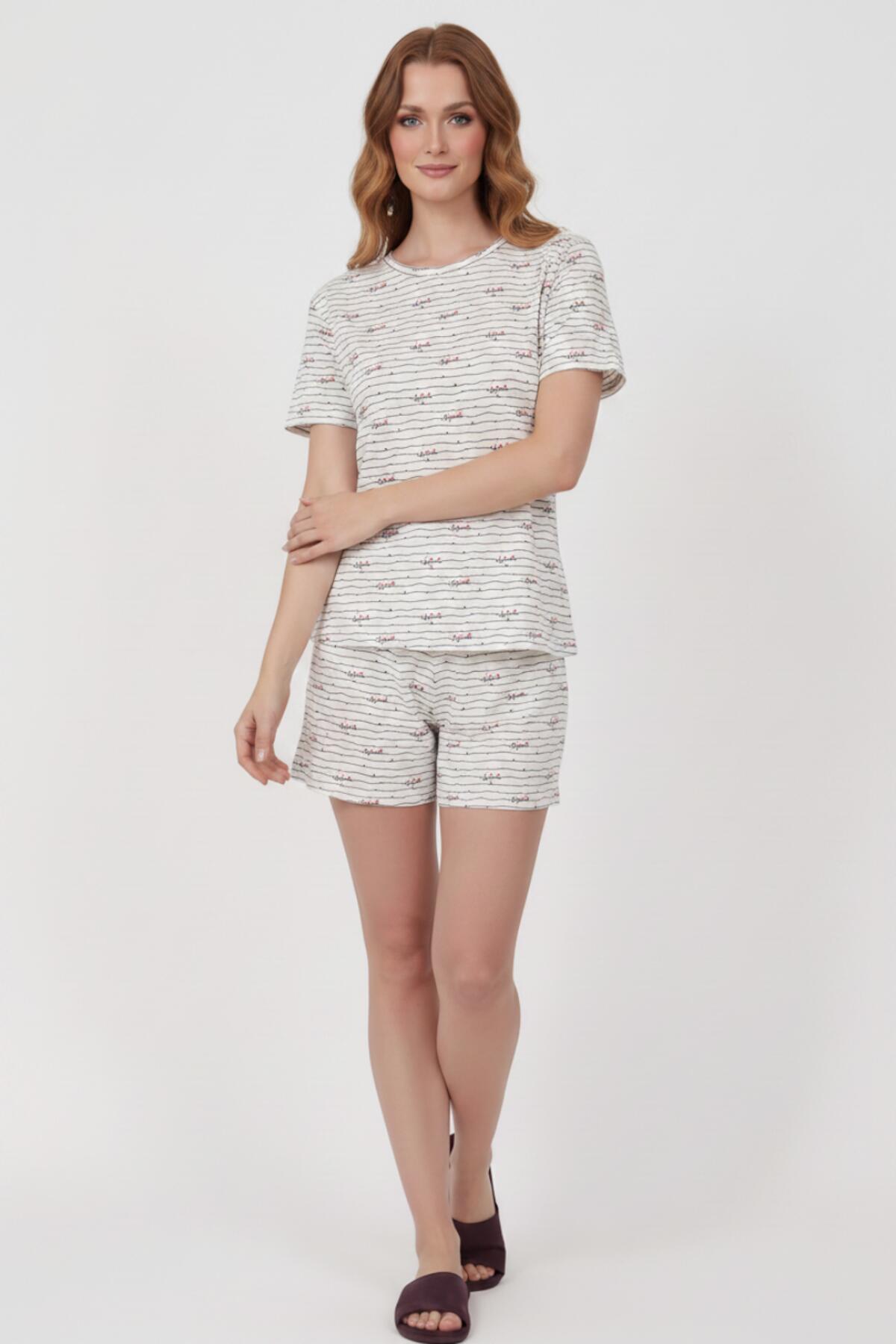 Women's Patterned Short - Sleeve Pajama Set — Ecru