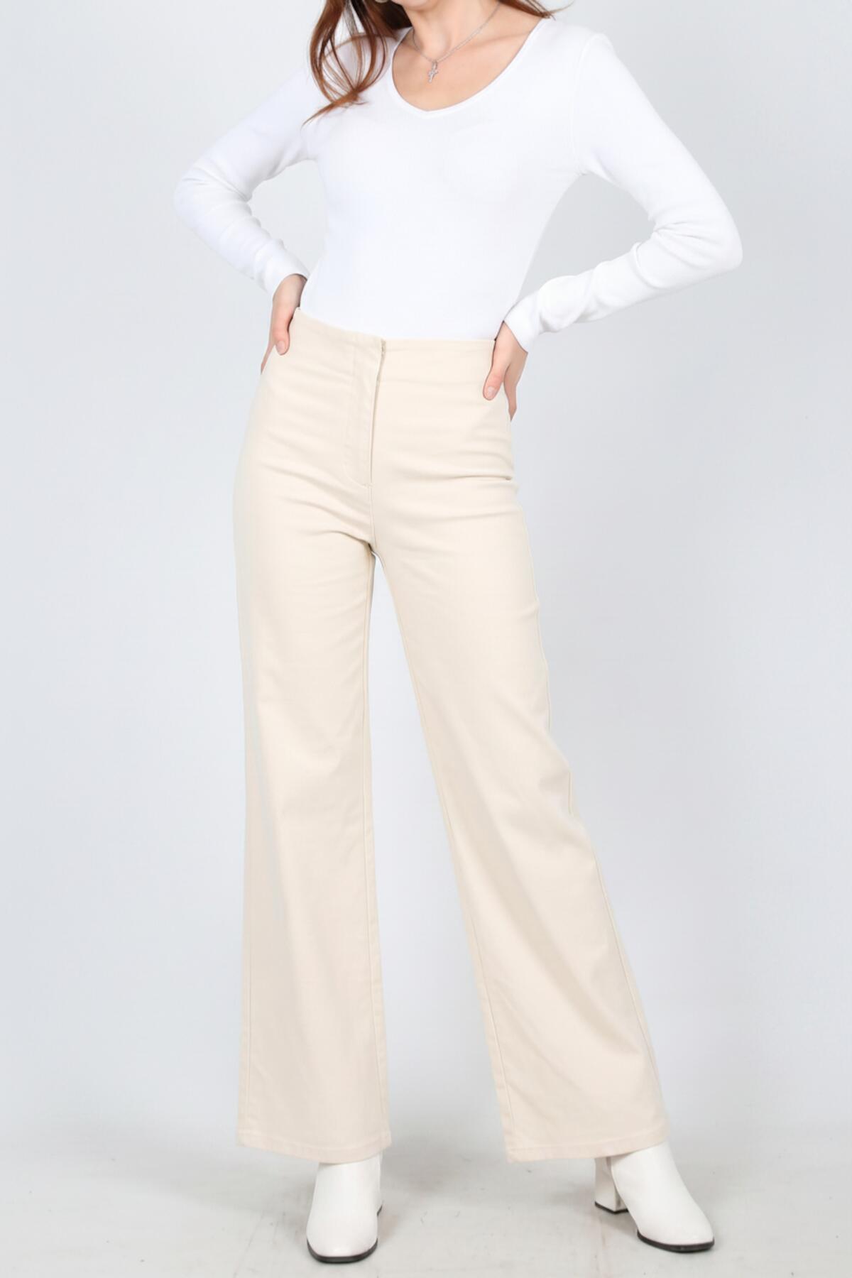 Elastic - Waist Wide - Leg Denim Trousers