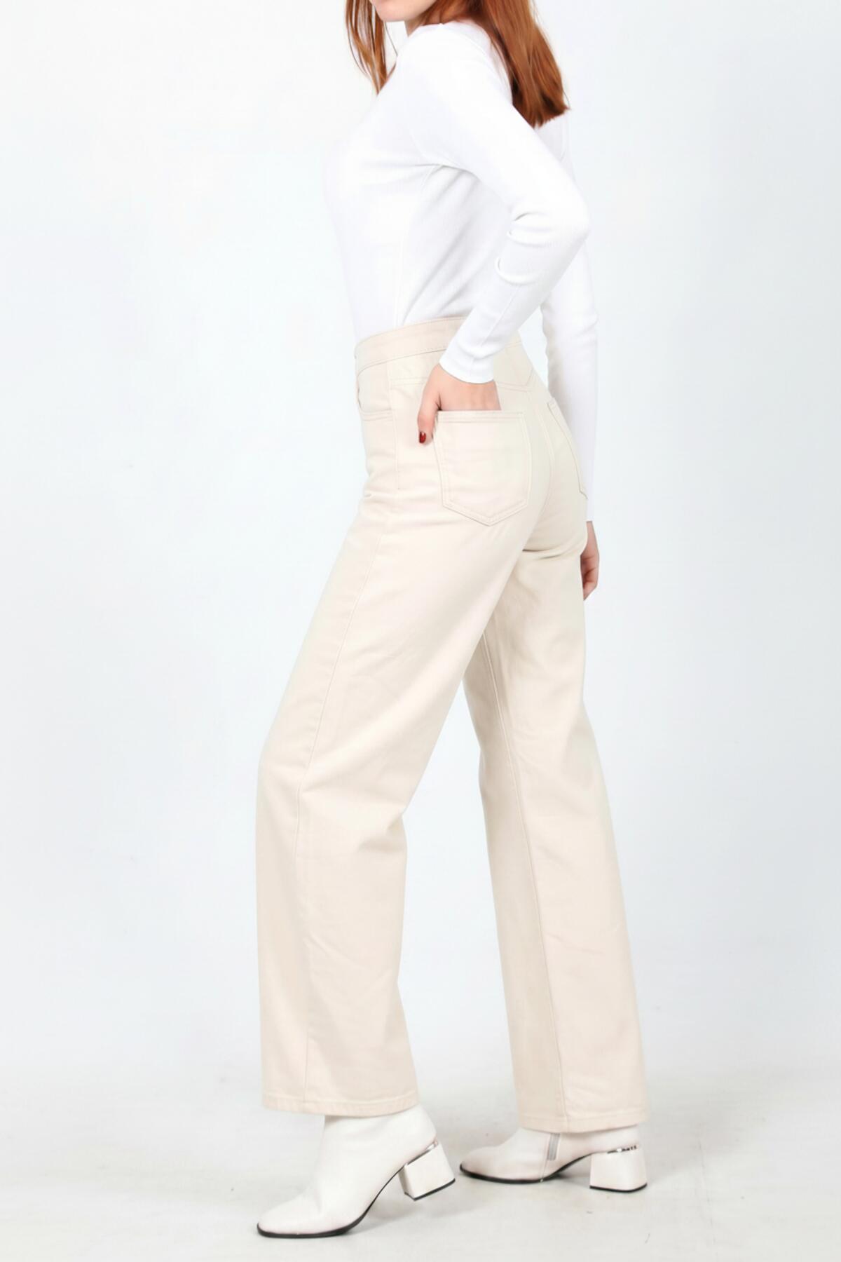Elastic - Waist Wide - Leg Denim Trousers