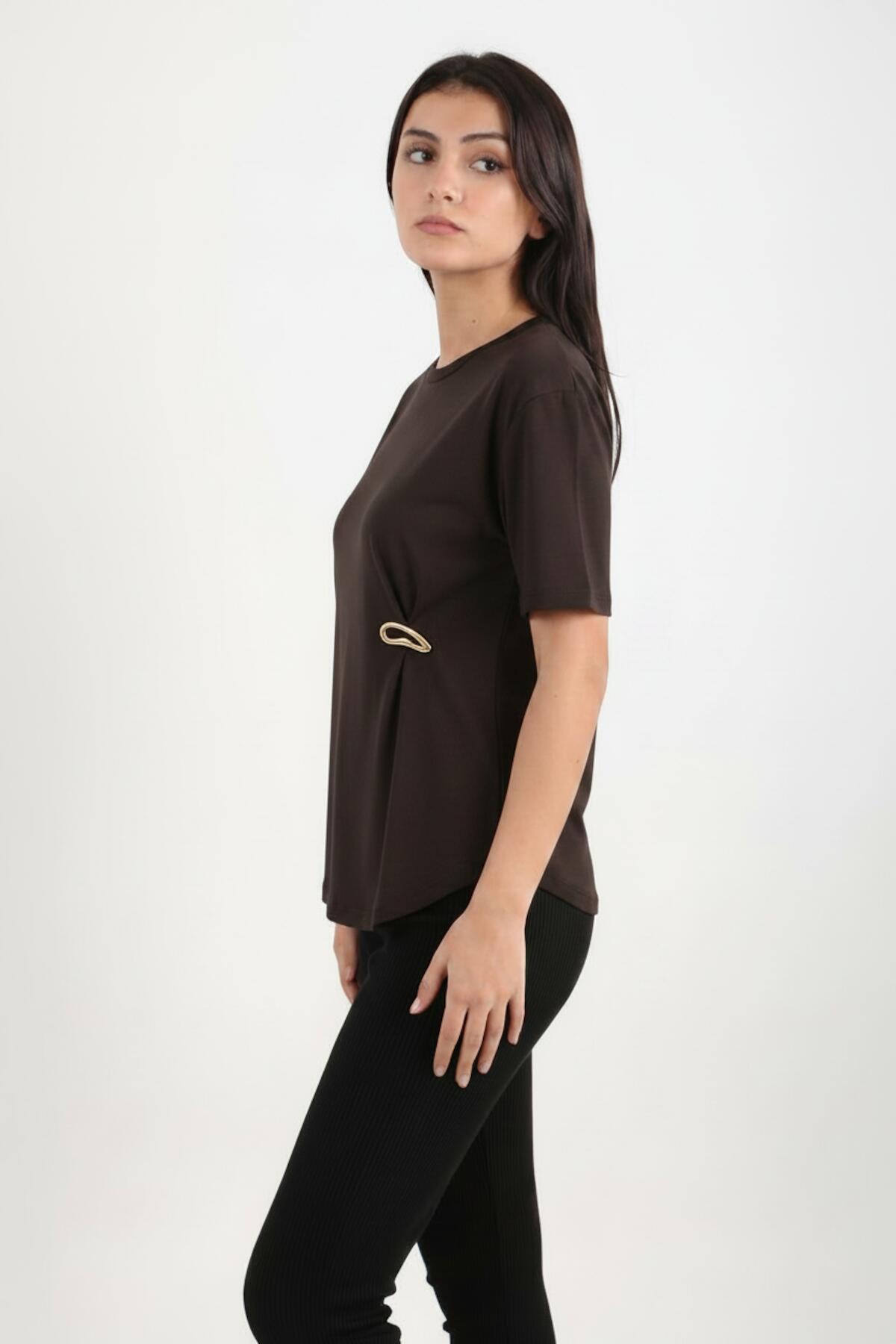 Brown Blouse With Accessory Detail