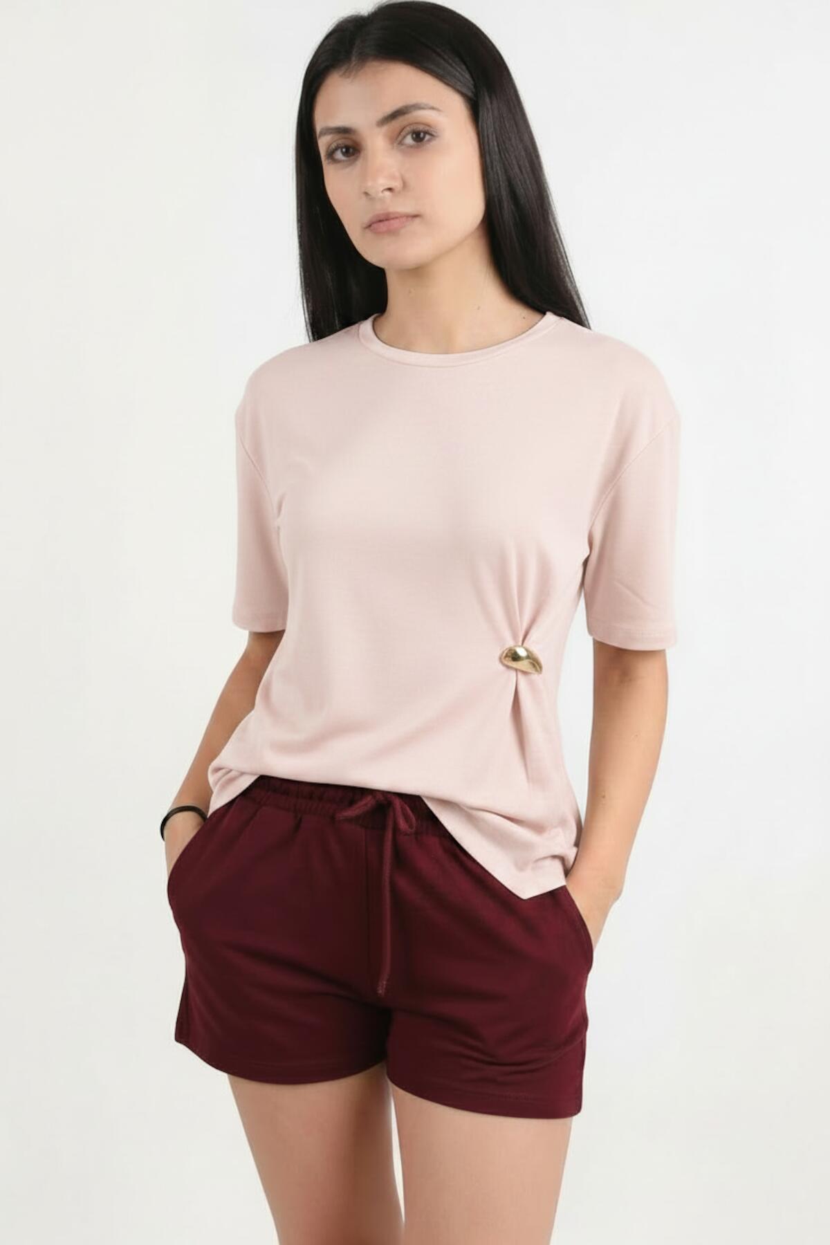 Bluse mit Accessoire-Detail – Pink