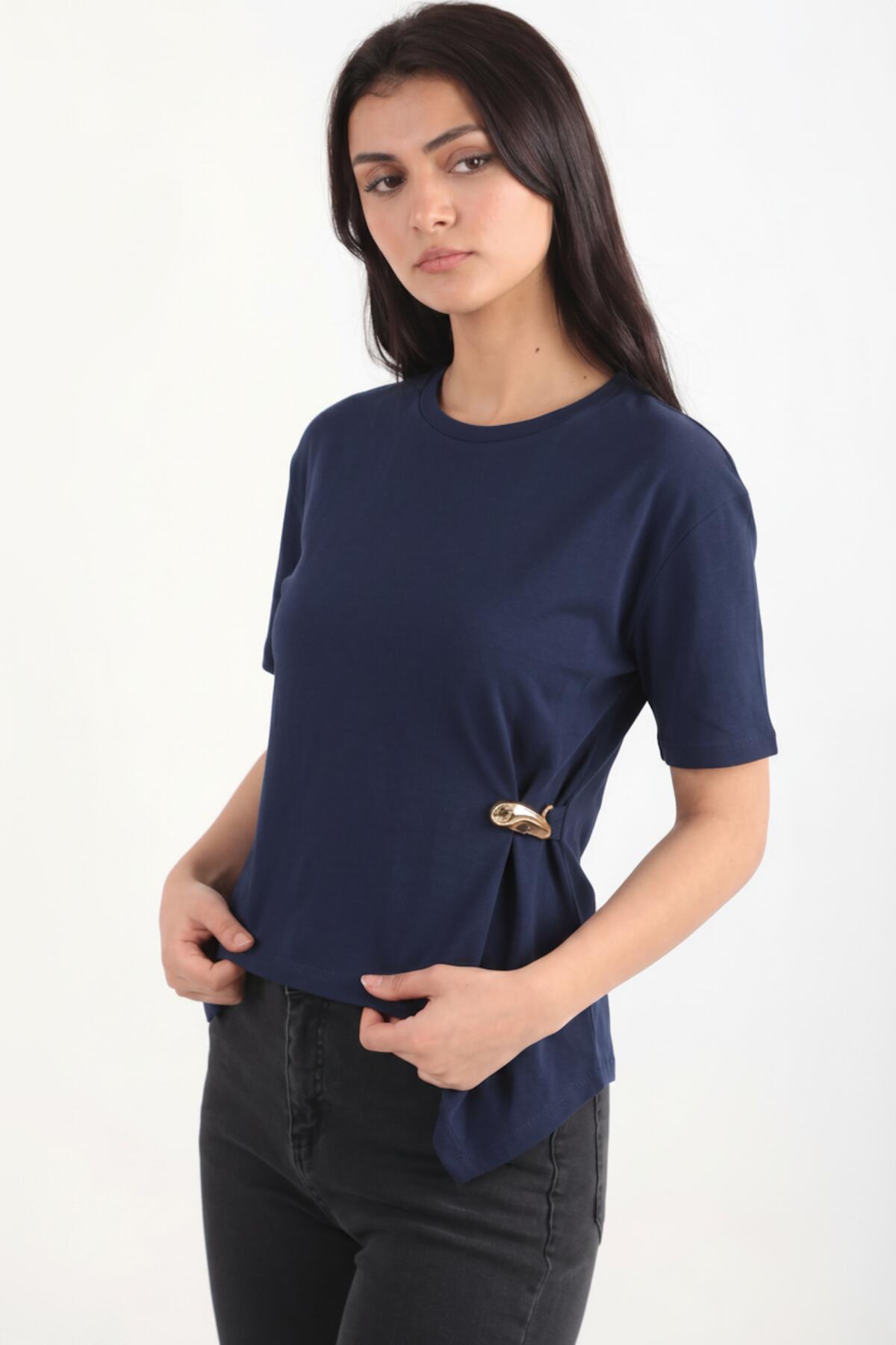 Blouse With Accessory Detail — Navy