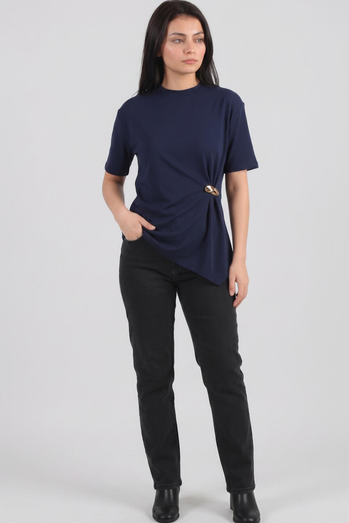 Blouse With Accessory Detail — Navy
