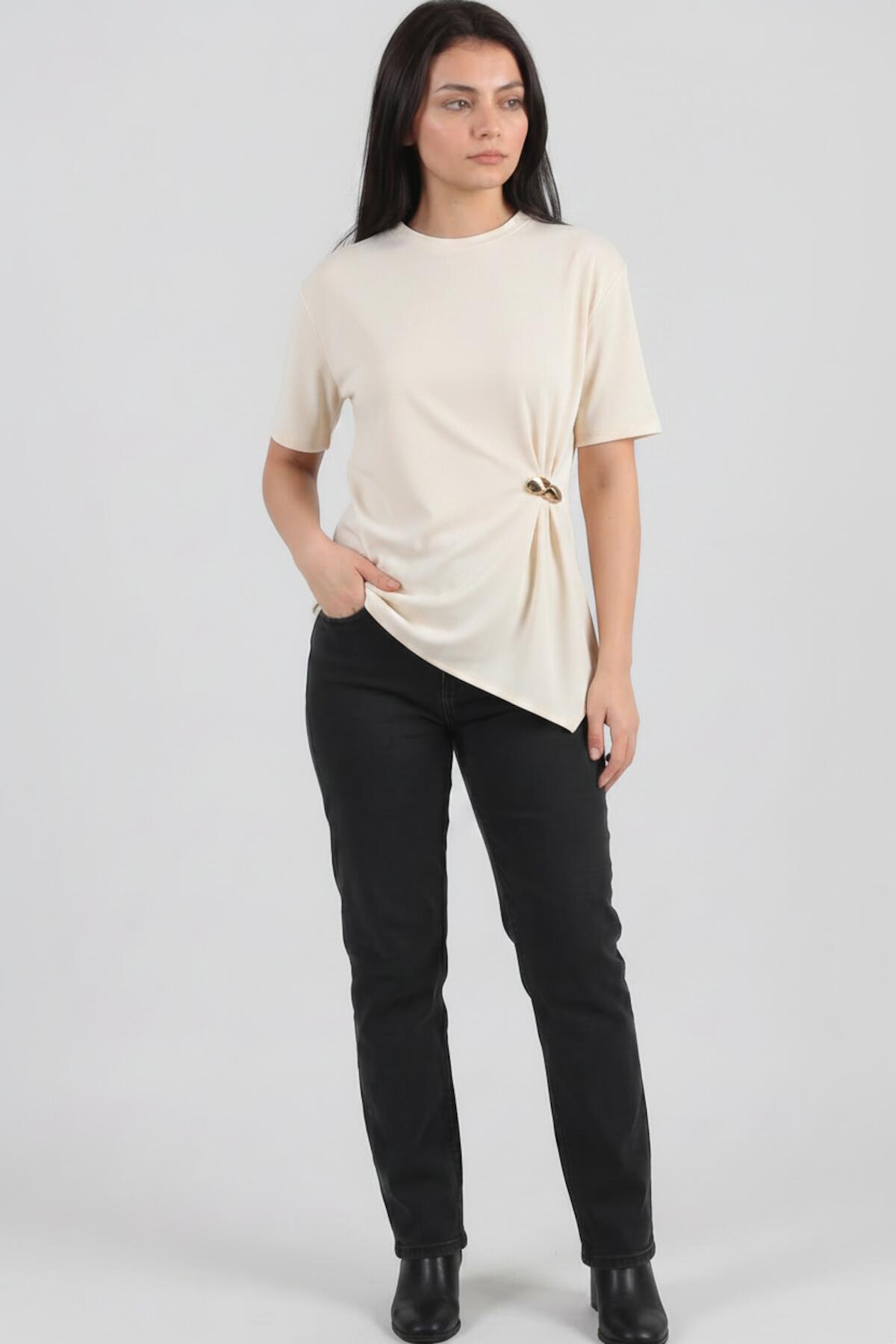 Blouse With Accessory Detail — Off‑White