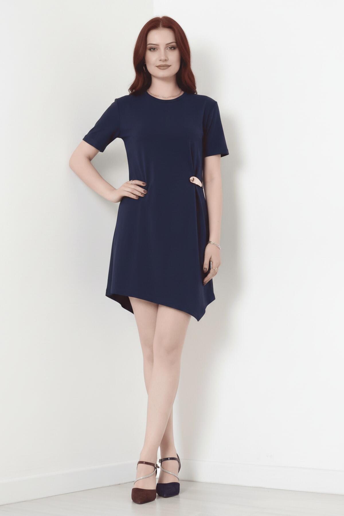 Accessory - Detail Short - Sleeve Dress — Navy