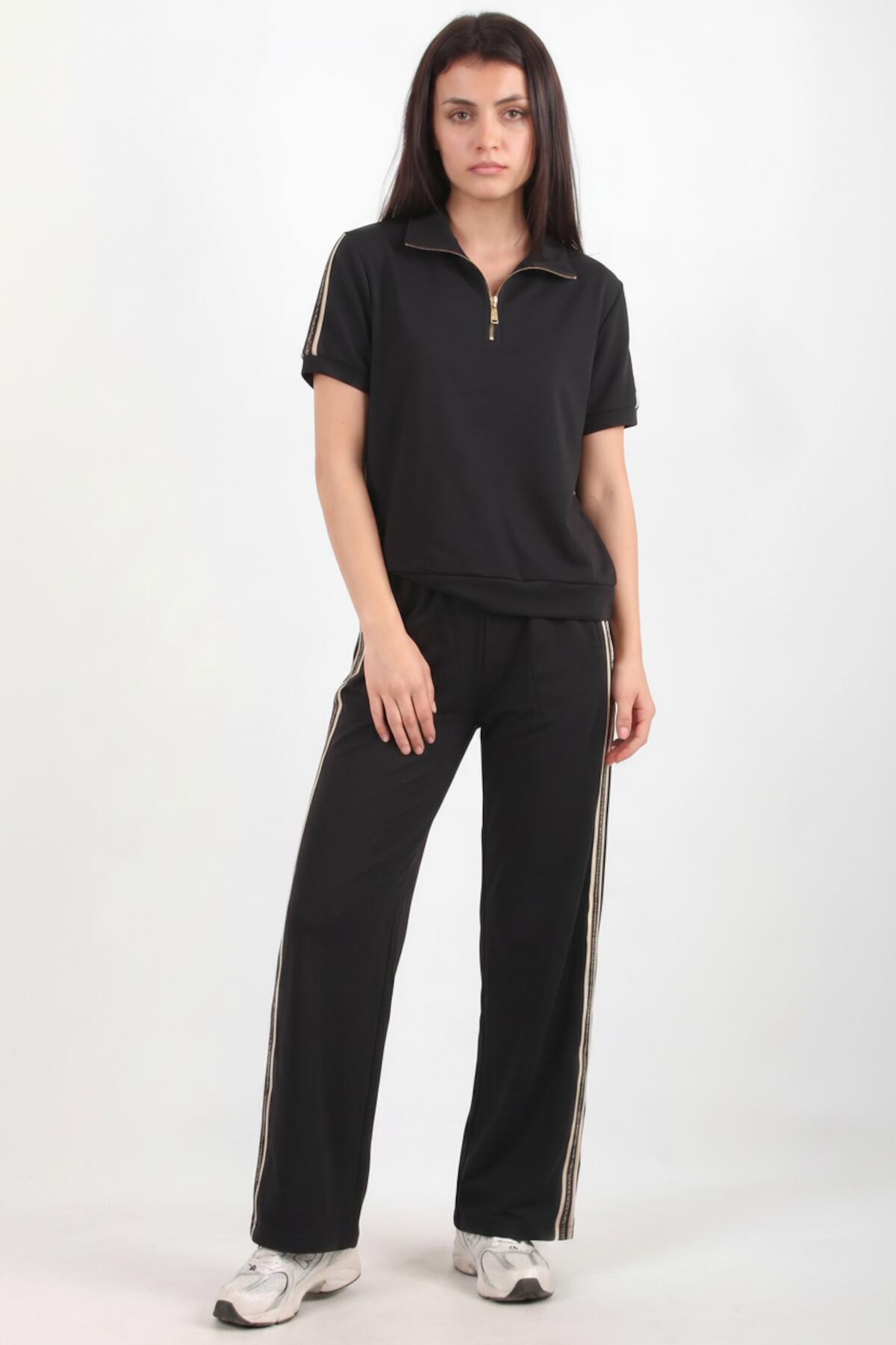 Half‑Zip Set With Side Stripe — Charcoal
