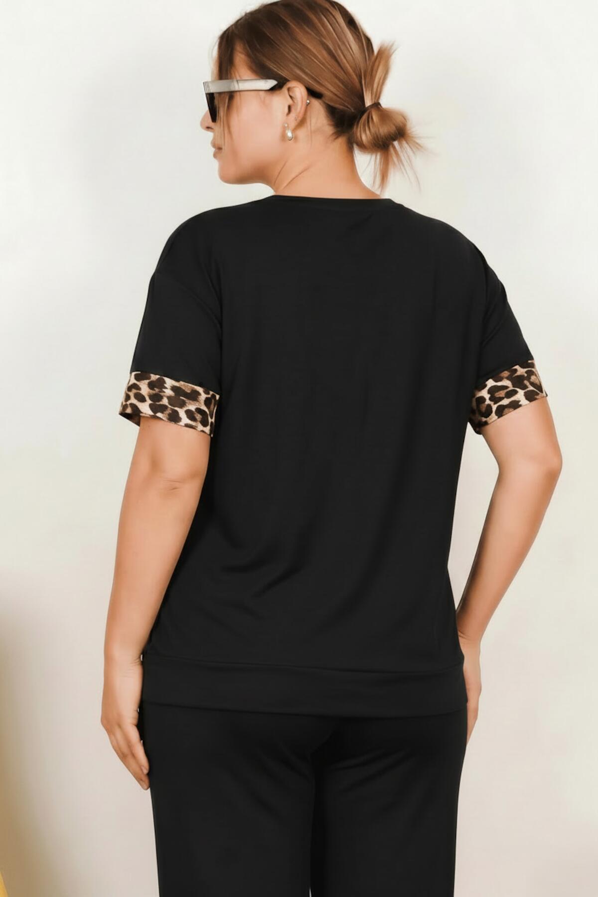 Große Größen Leoparden-Print Kurzarm-Set — Leopard