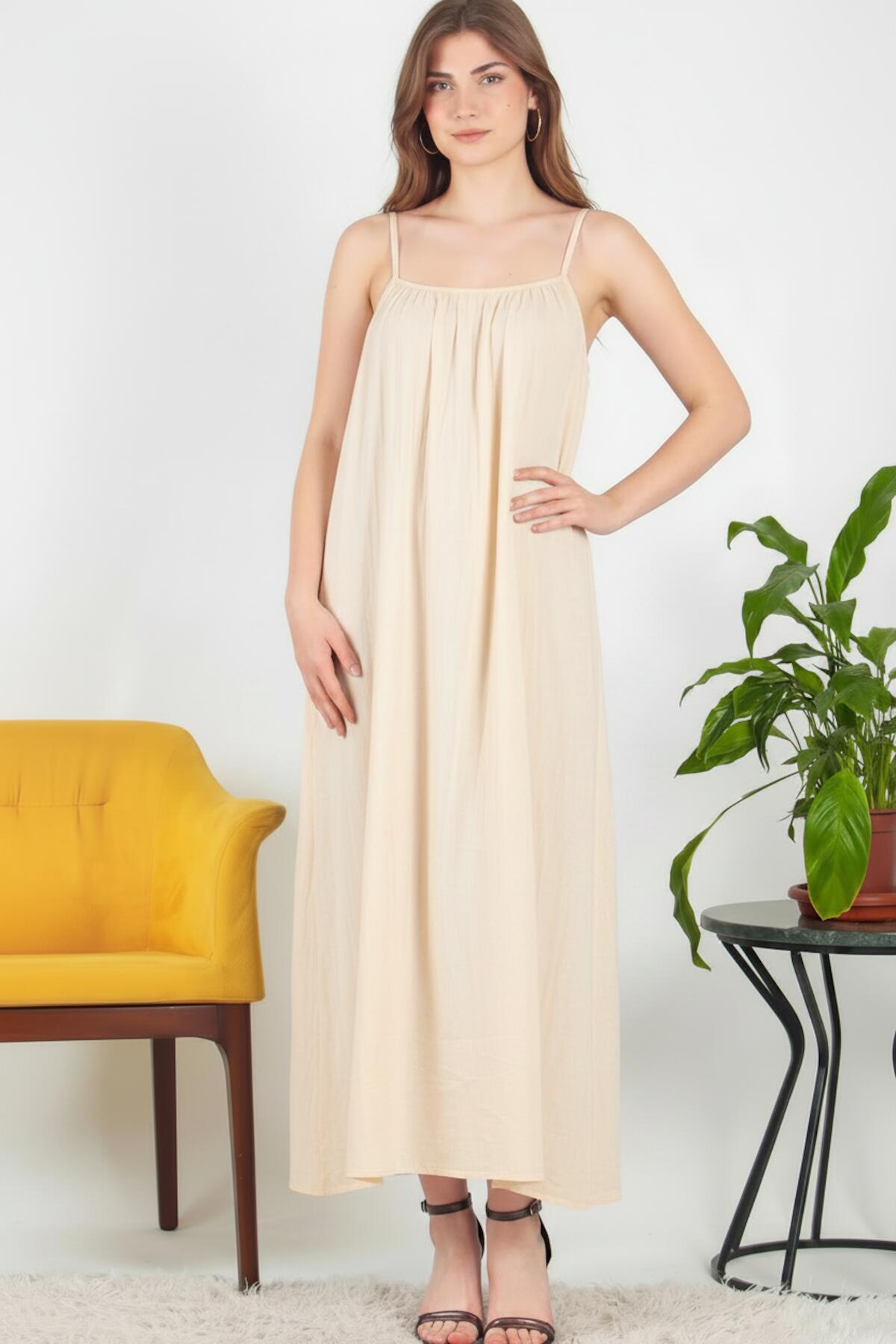 Tie - Strap Italian Voile Midi Dress — Cream