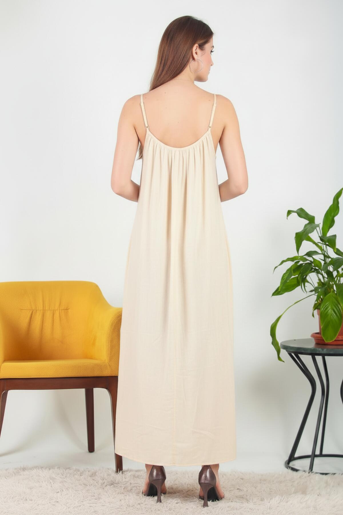 Tie - Strap Italian Voile Midi Dress — Cream