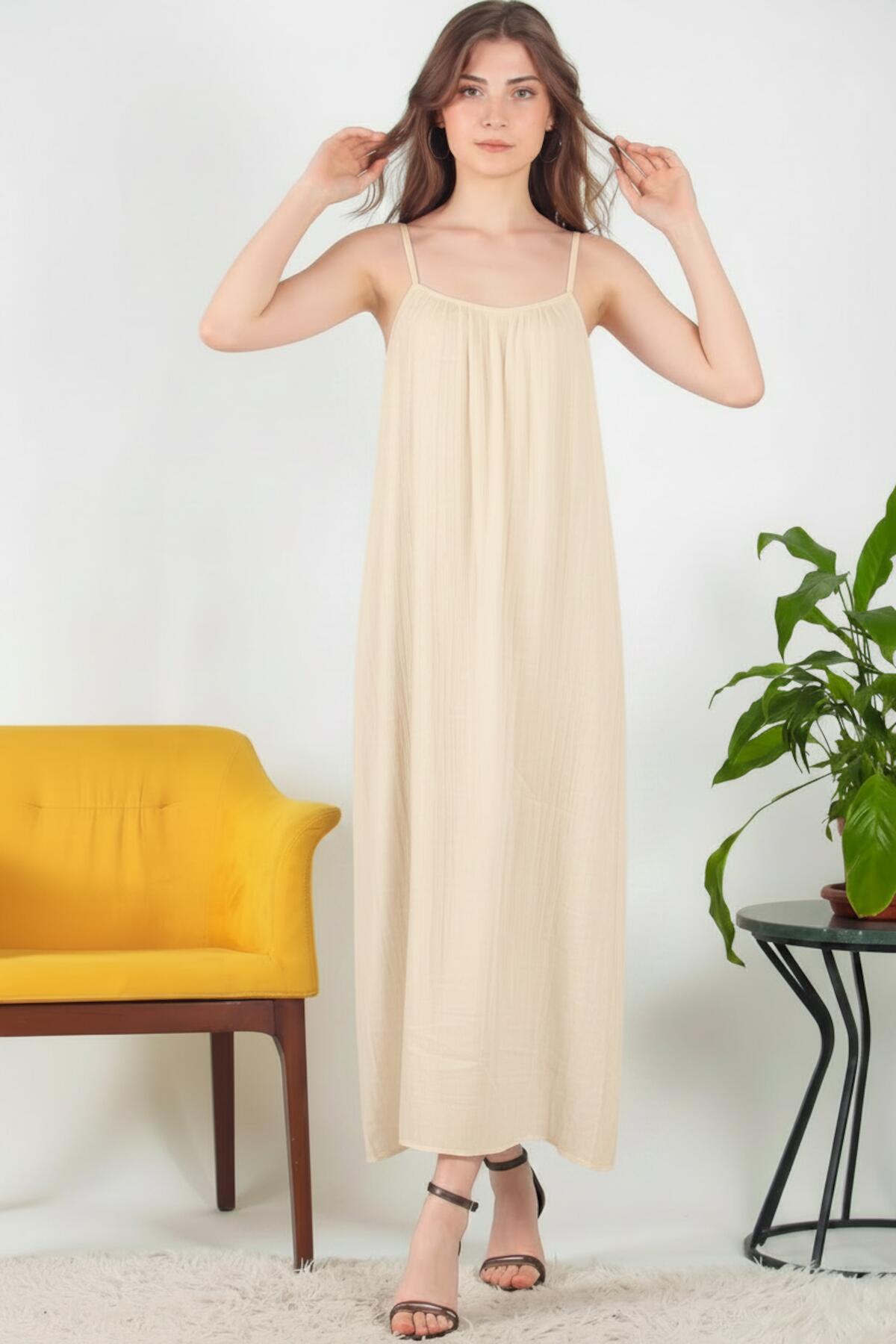 Tie - Strap Italian Voile Midi Dress — Cream