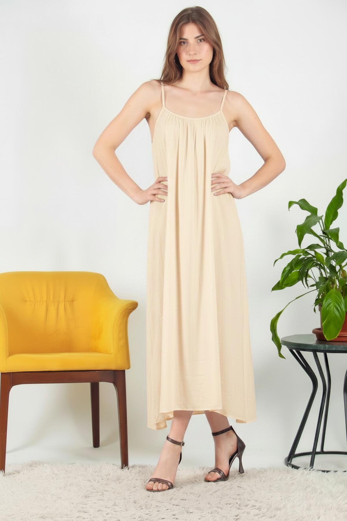 Tie - Strap Italian Voile Midi Dress — Cream