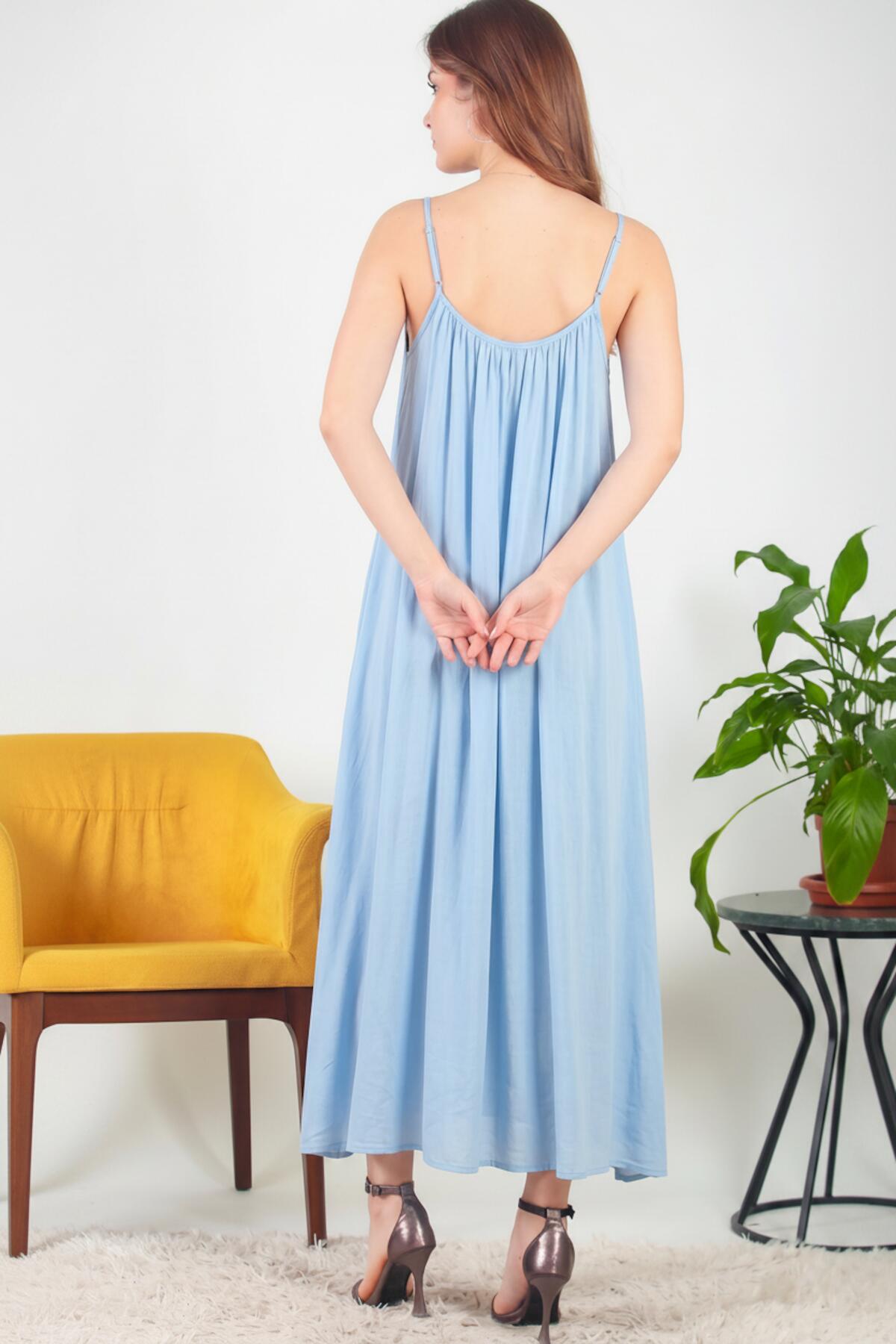 Tie - Strap Italian Voile Midi Dress — Blue
