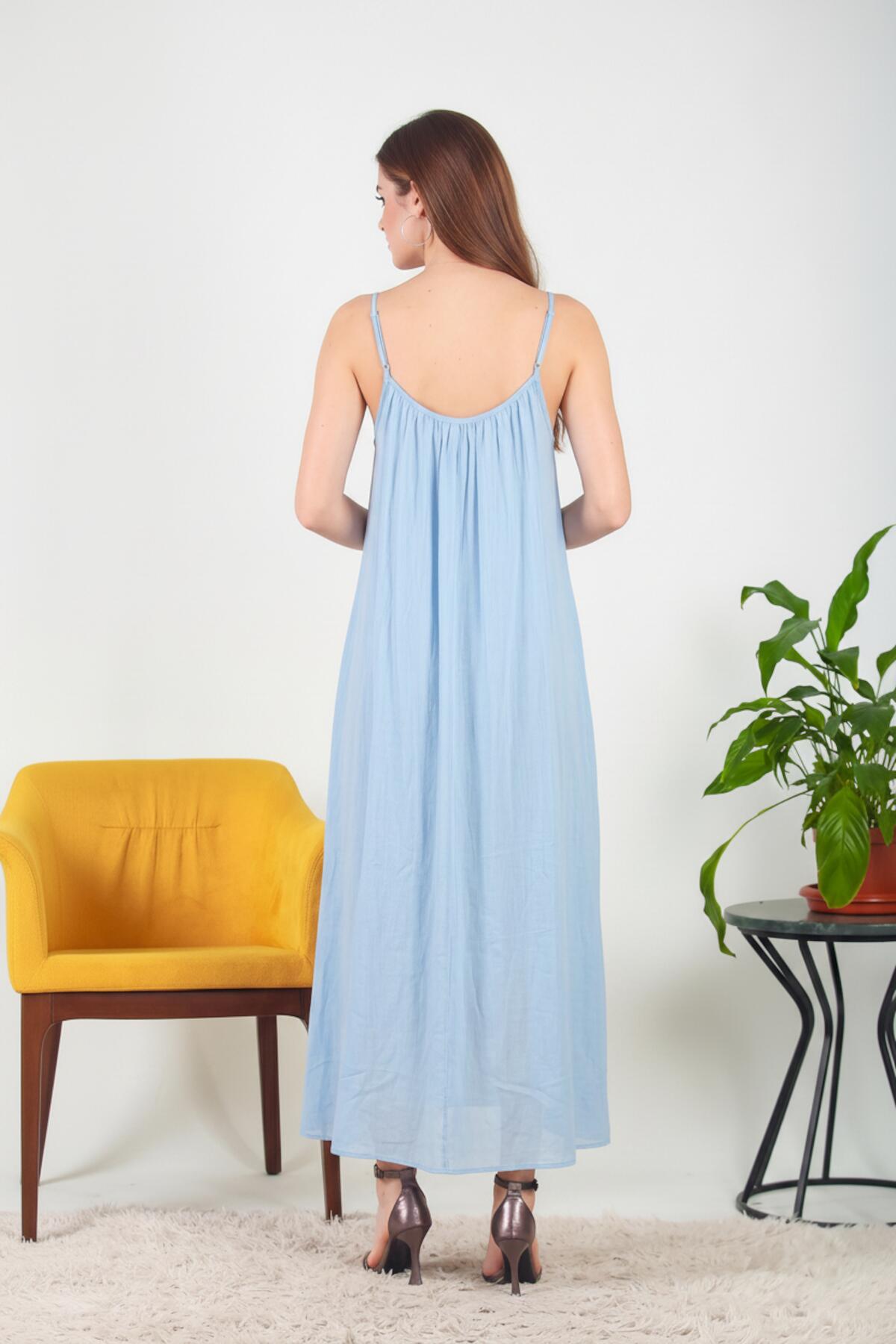Tie - Strap Italian Voile Midi Dress — Blue