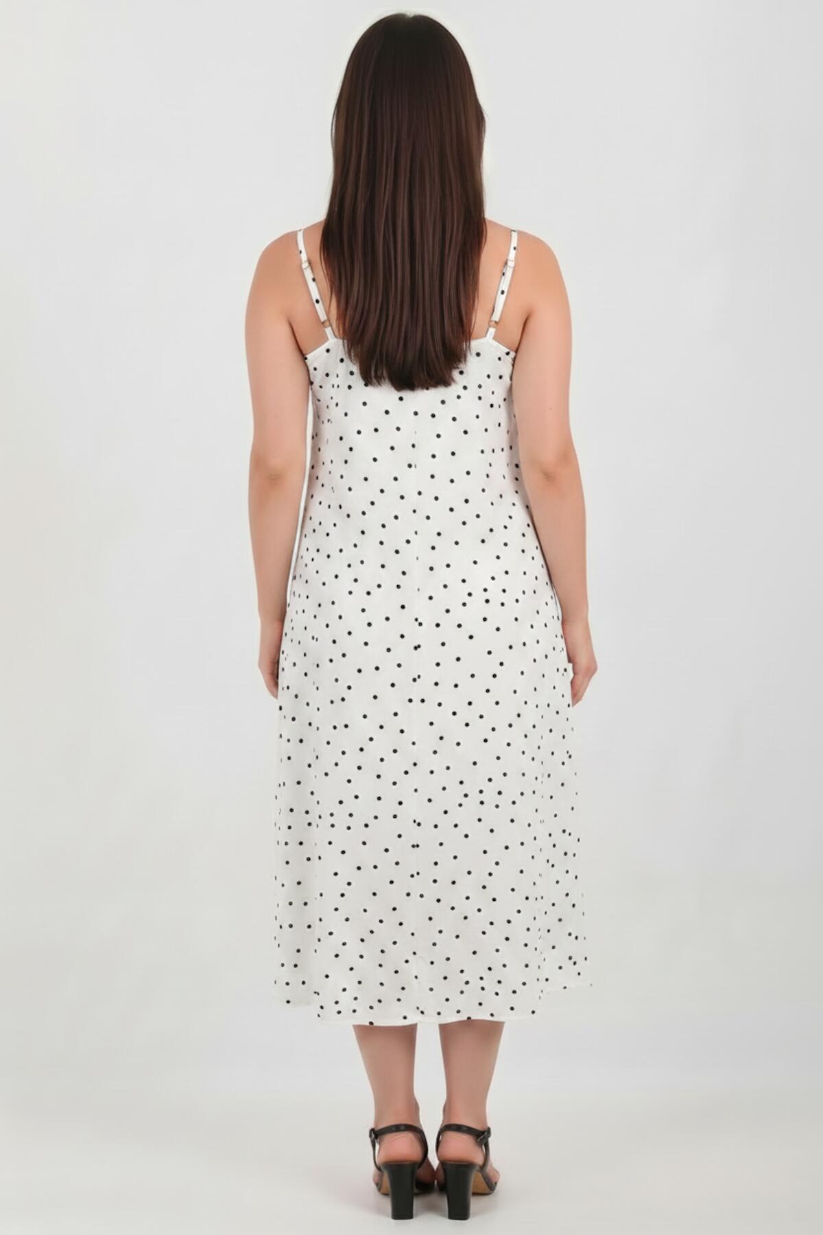 Gepunktetes Kleid mit Bindeträgern — Off-White