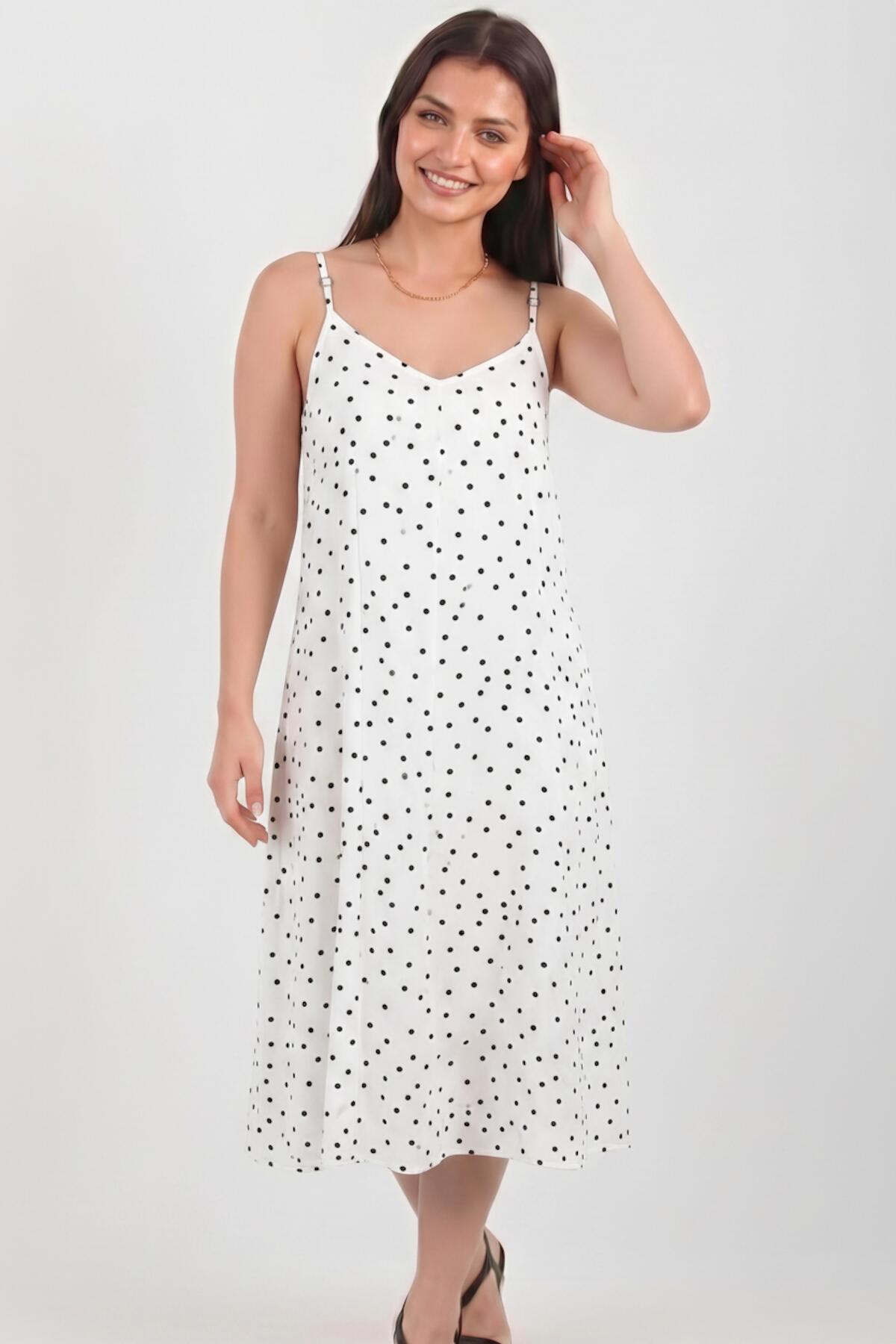 Gepunktetes Kleid mit Bindeträgern — Off-White