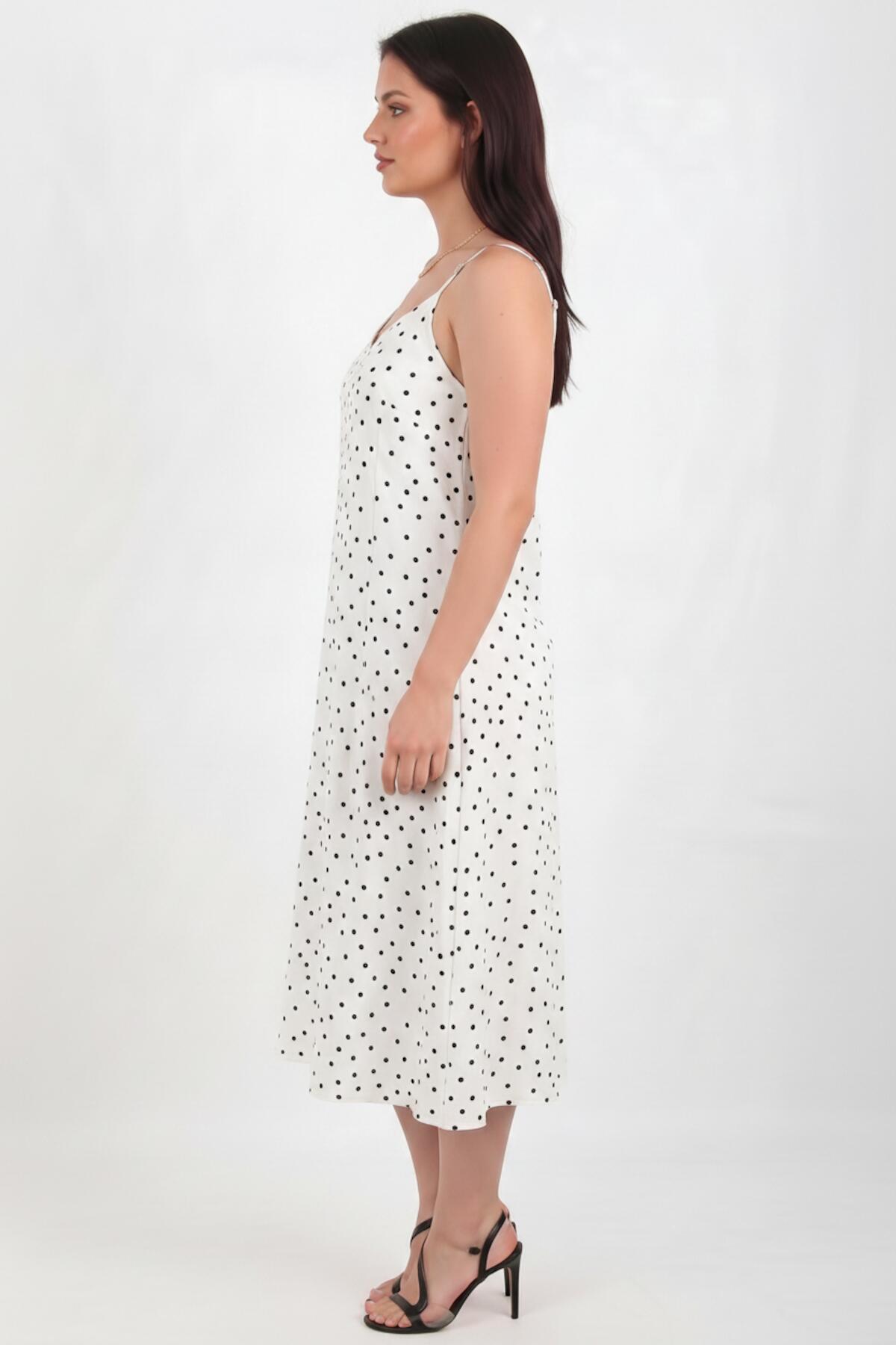 Gepunktetes Kleid mit Bindeträgern — Off-White