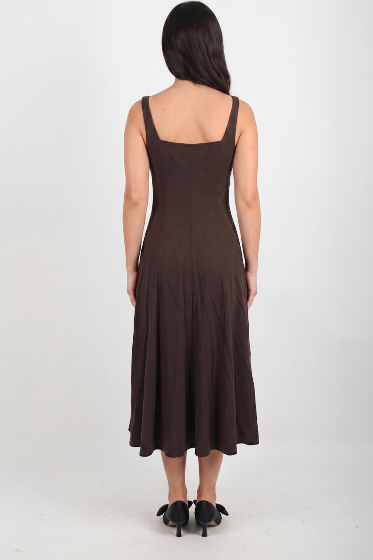 Eckiger Halsausschnitt Modal-Kleid – Braun