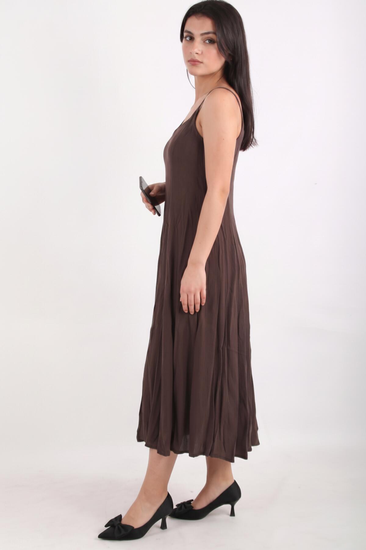 Eckiger Halsausschnitt Modal-Kleid – Braun