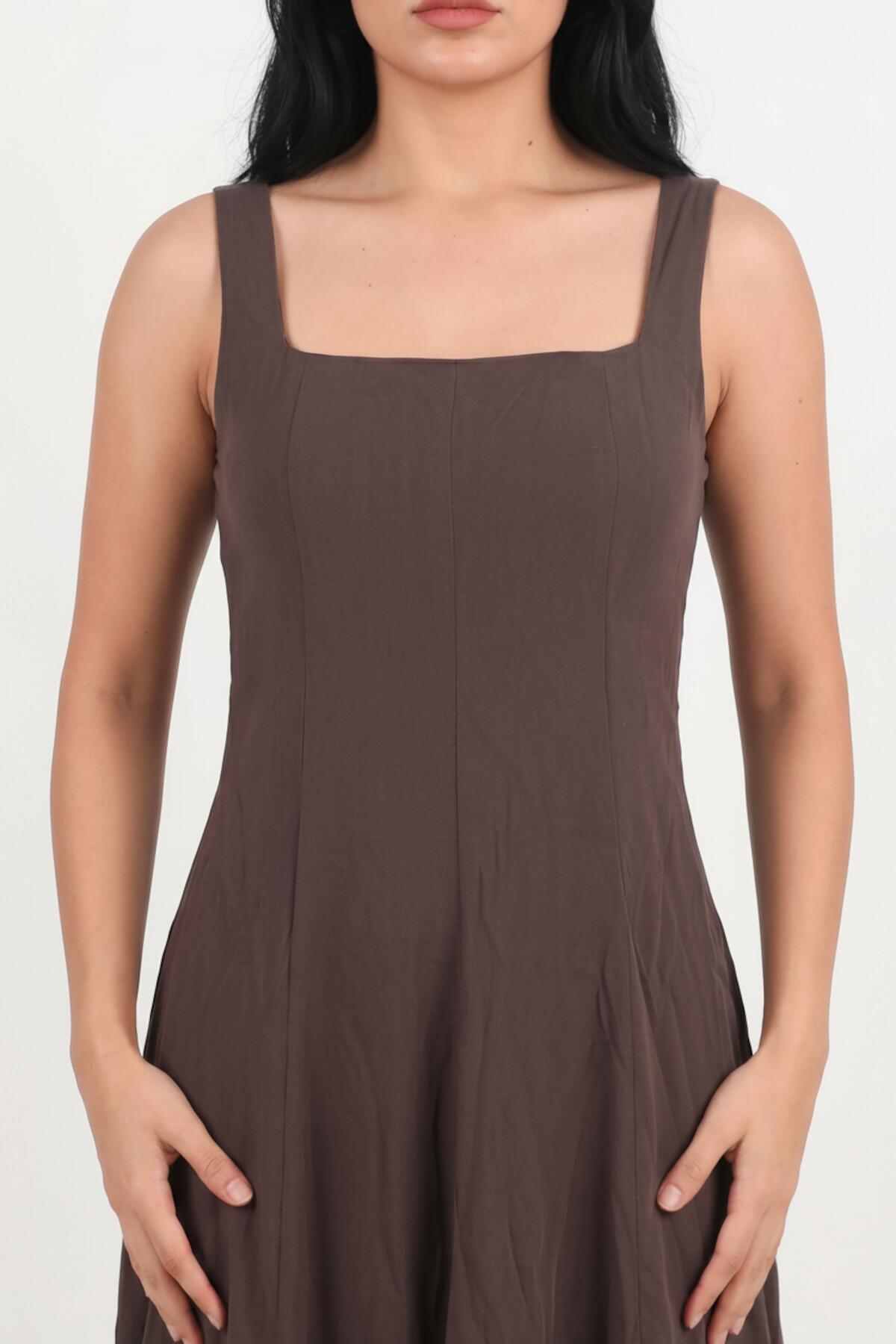 Eckiger Halsausschnitt Modal-Kleid – Braun