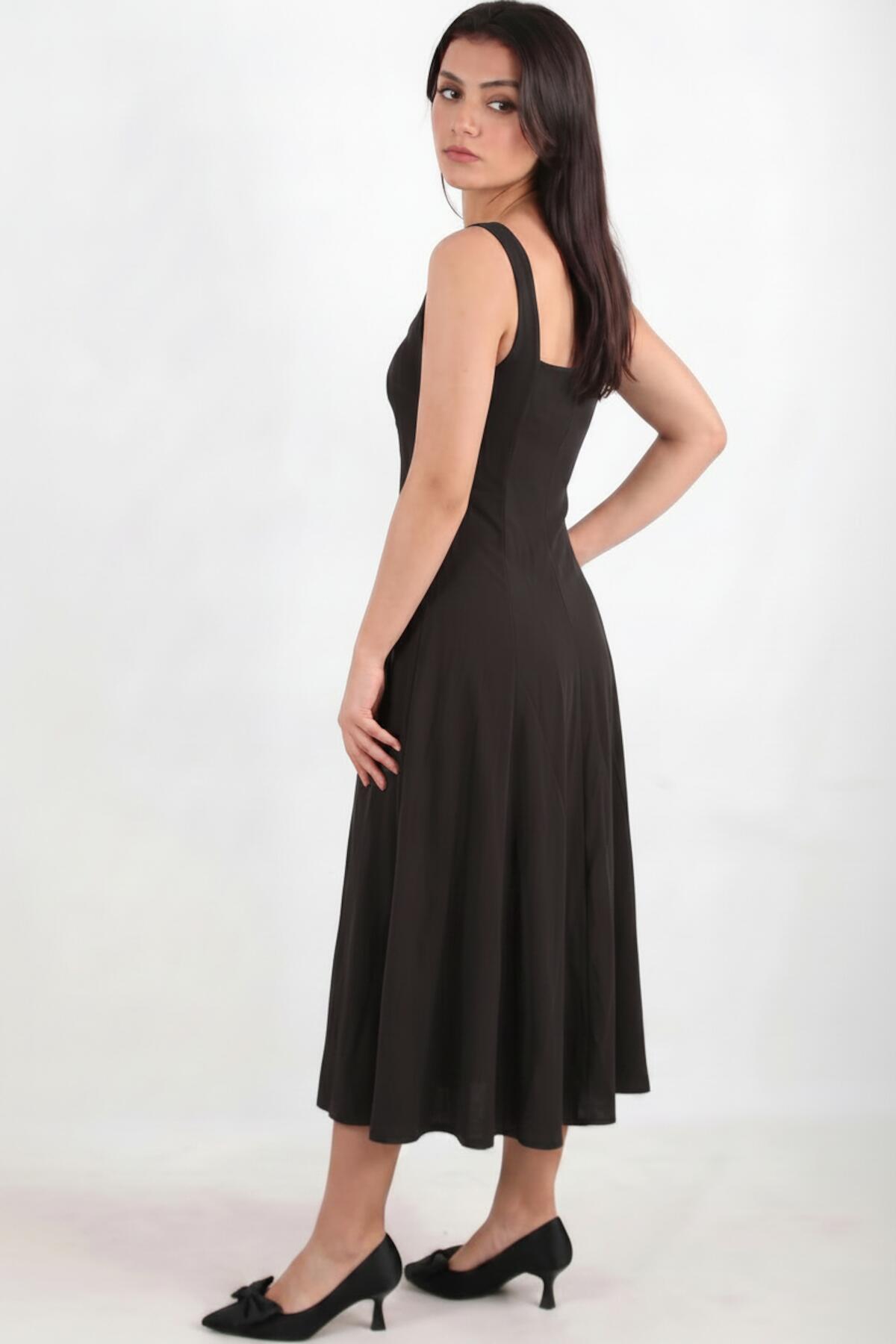 Square‑Neck Modal Dress — Black
