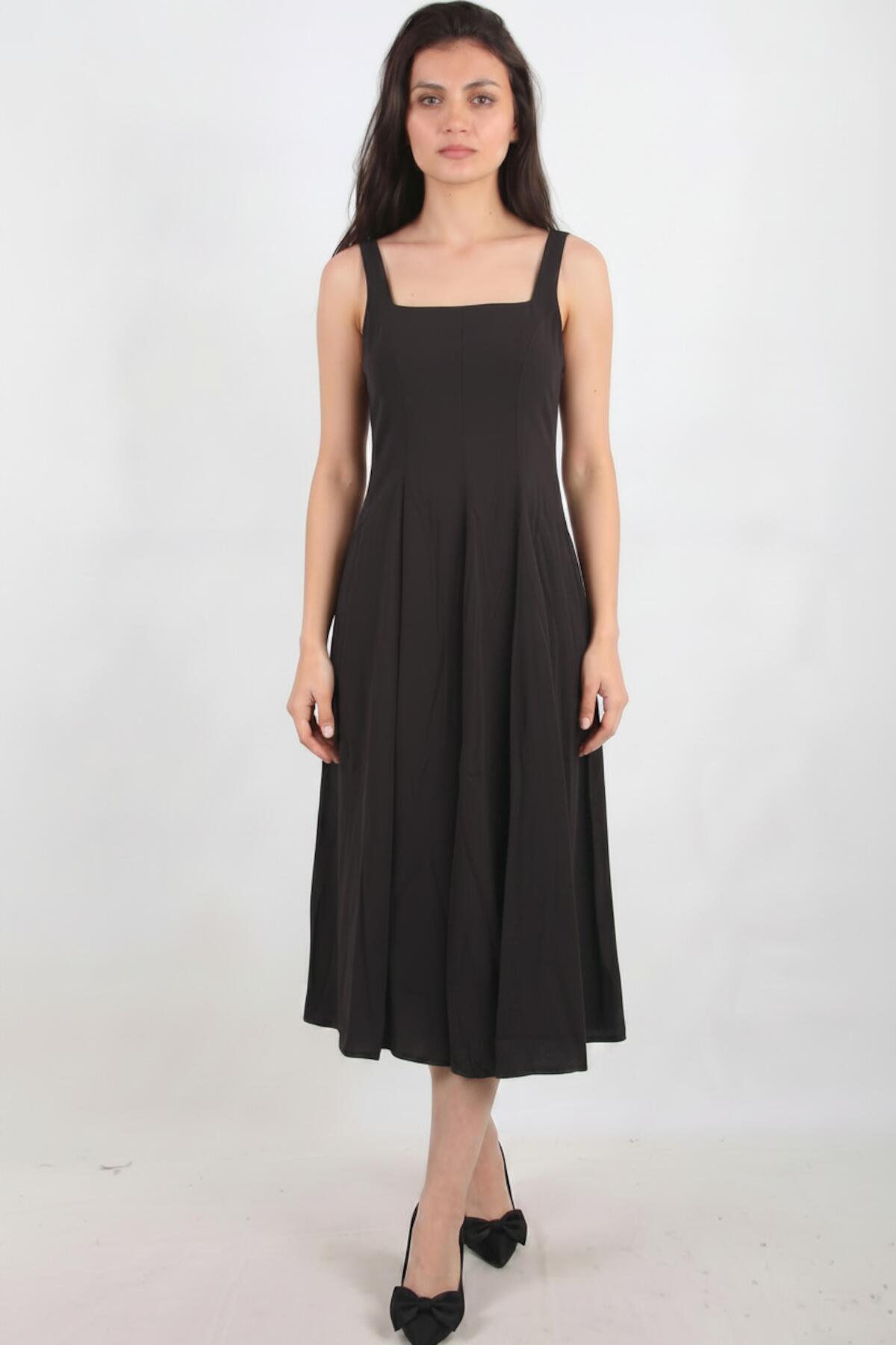 Square‑Neck Modal Dress — Black